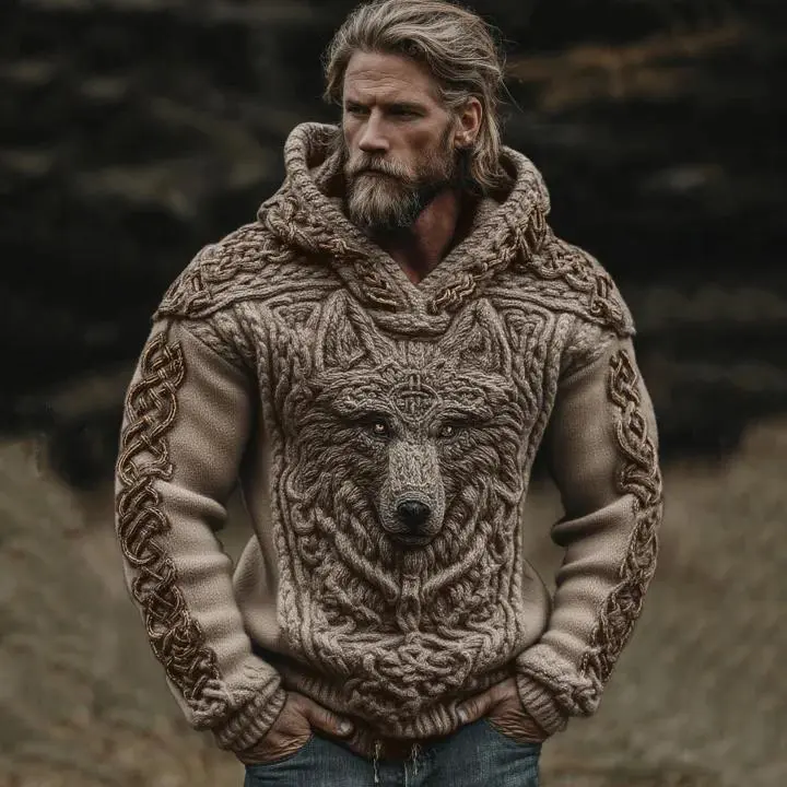 Men's Viking Celtic Pattern Art Cozy Hooded Sweater