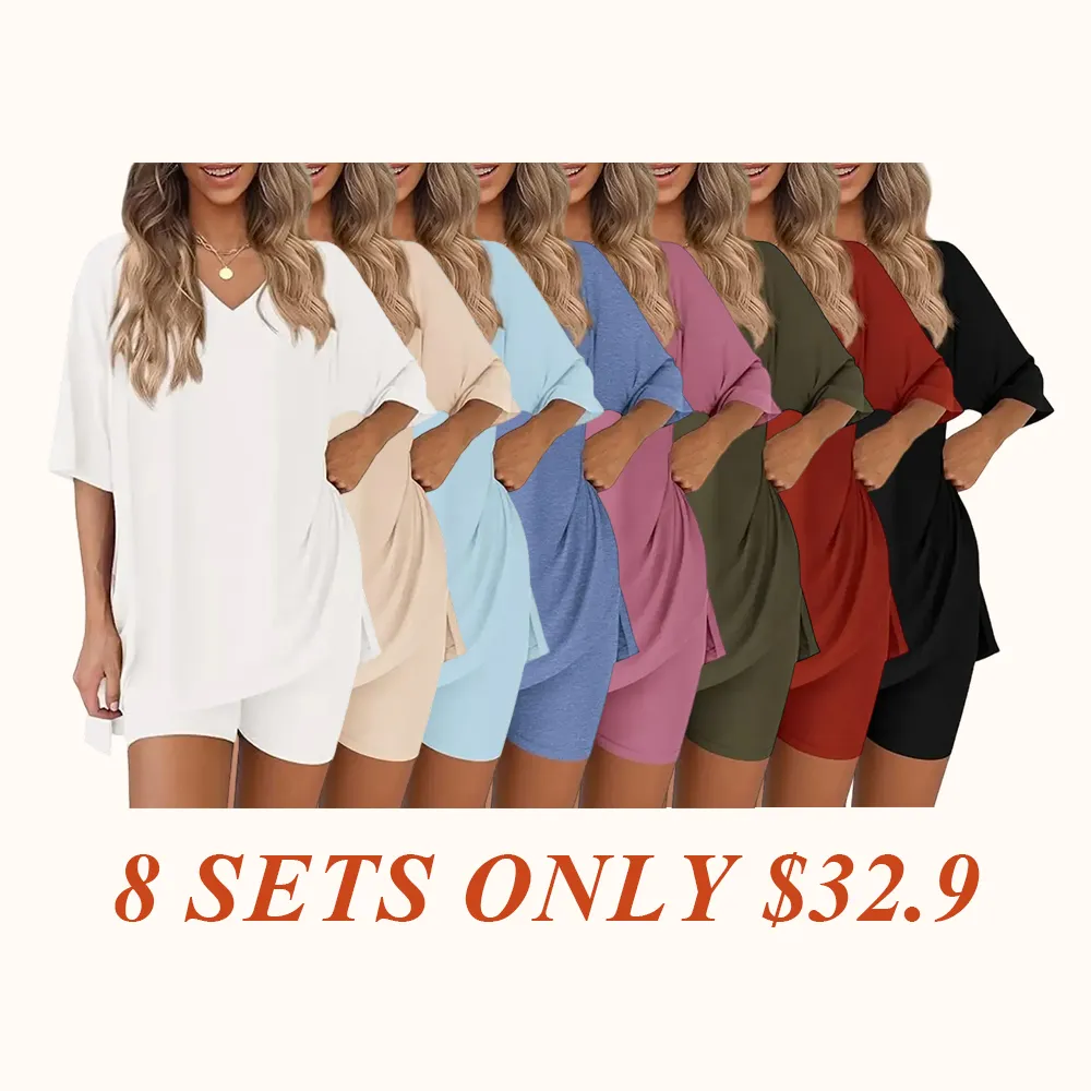 Crewneck Two-Piece Set For Women Summer Casual Oversized Split Hem Shirts