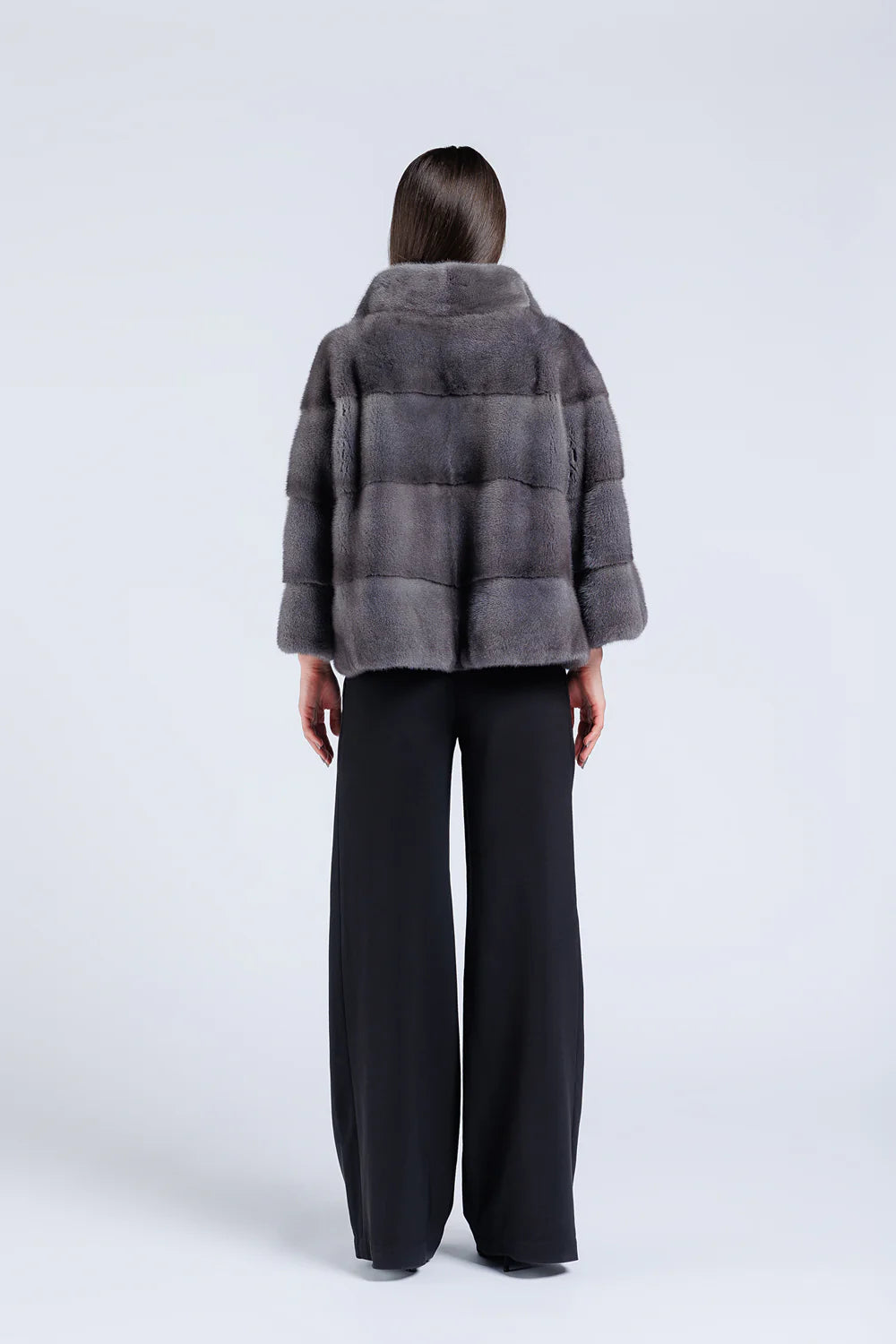 Haină din Blană Naturală de Vizon, Mânecă Clopot, Oversized, Femei, Graphite 229