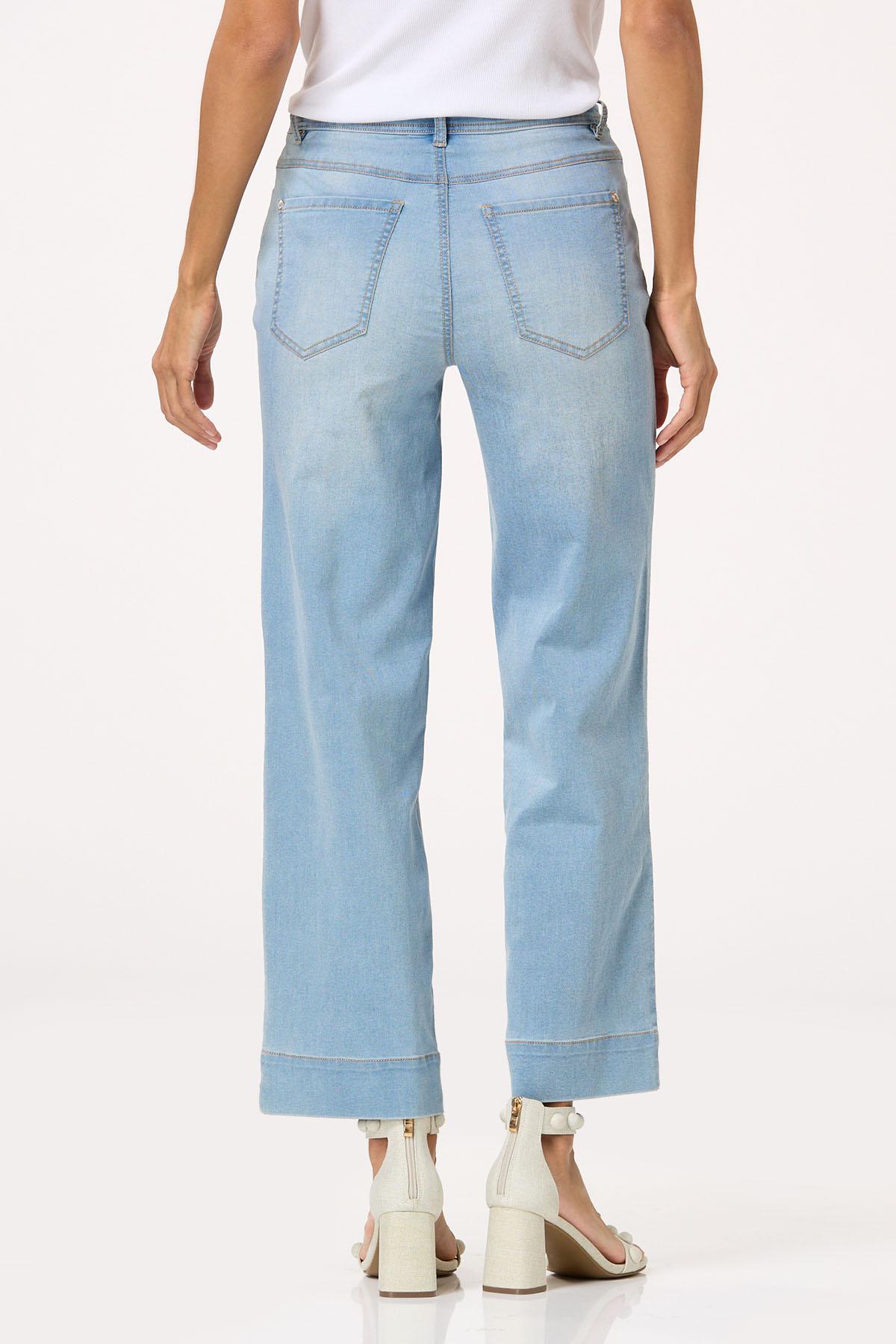 Faded Blue Wide Leg Ankle Jeans