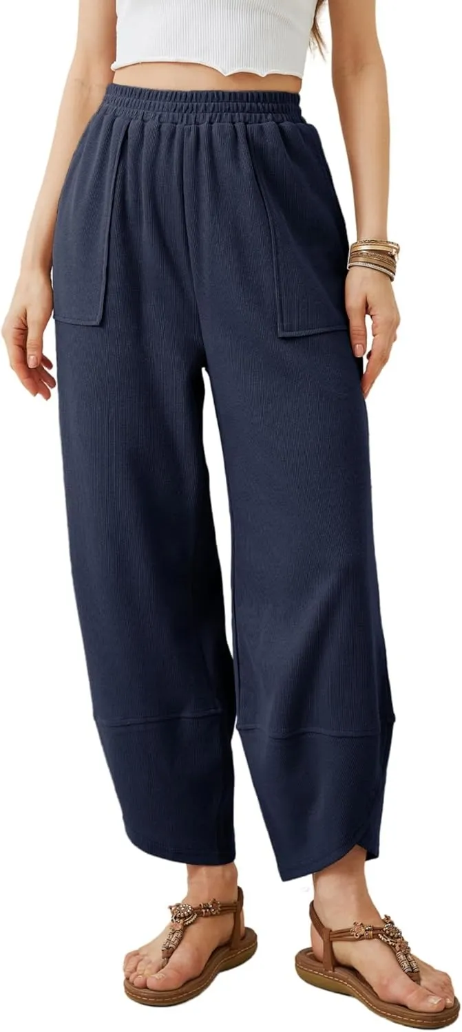 Women's Wide Leg Harem Pants Casual Palazzo Pants with Pockets High Waist Relaxed Fit