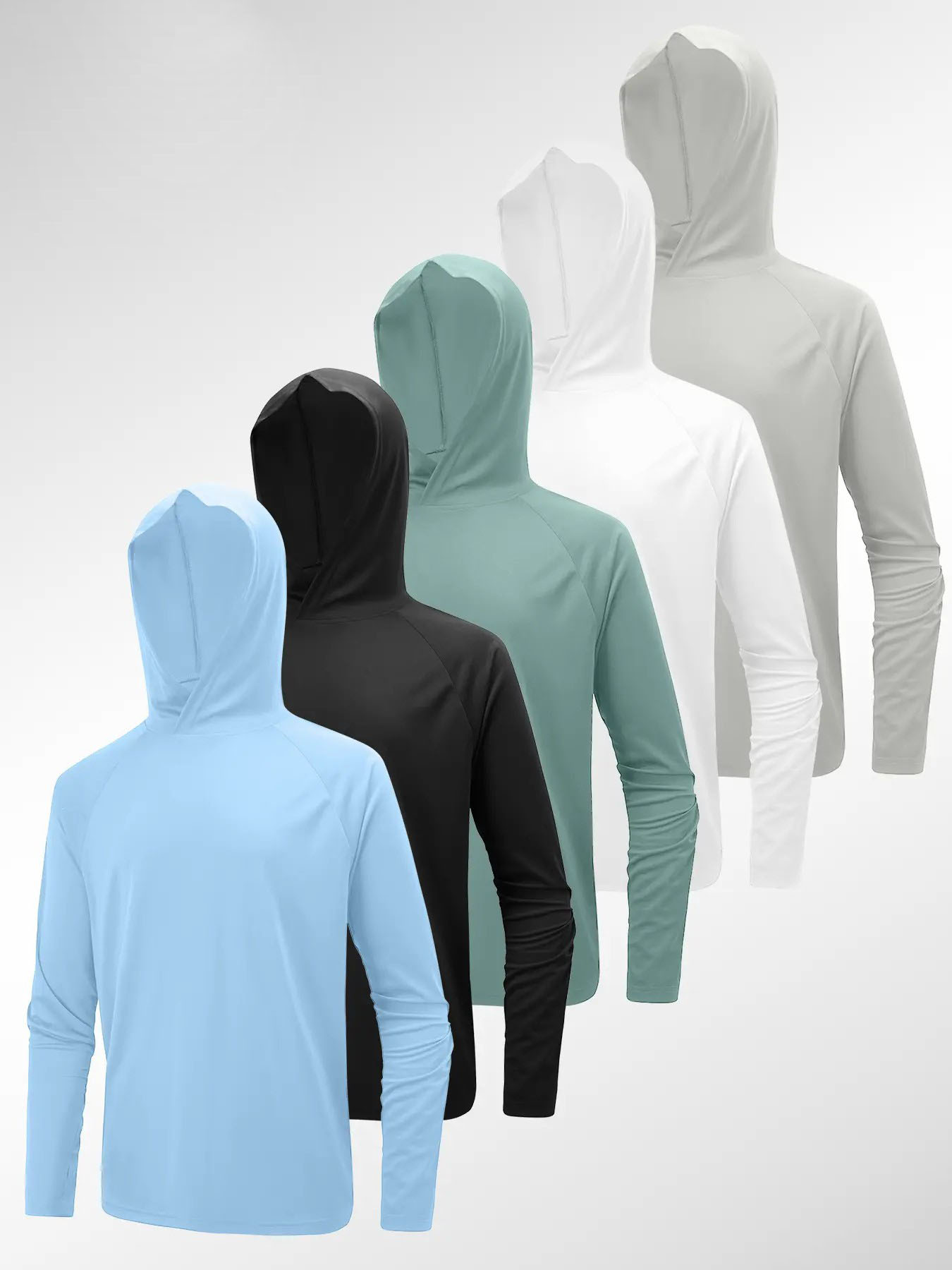Men's 8-Pack Athletic Hooded Long Sleeve Shirts – Quick Dry Running Activewear Set