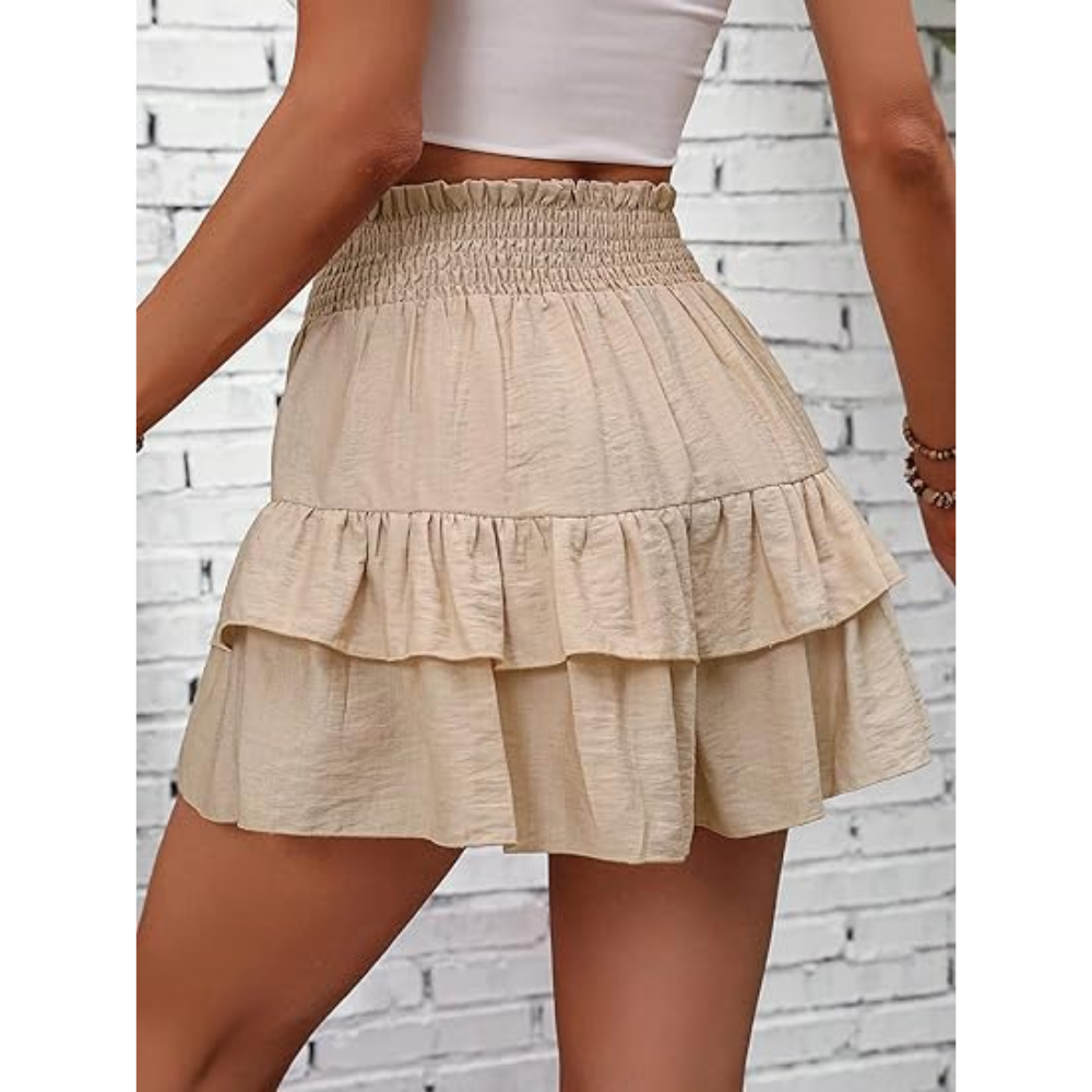✨Women's Frill Trim Ruffle Hem Shirred High Waist Shorts, Boho Casual Tiered Layer Shorts🩳
