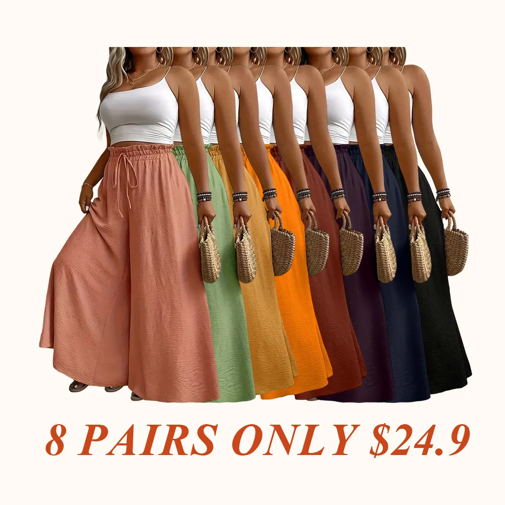 Elegant Plus Size Women's Wide Leg Pants, Loose Fit Commuter Style, Drapey Casual Trousers