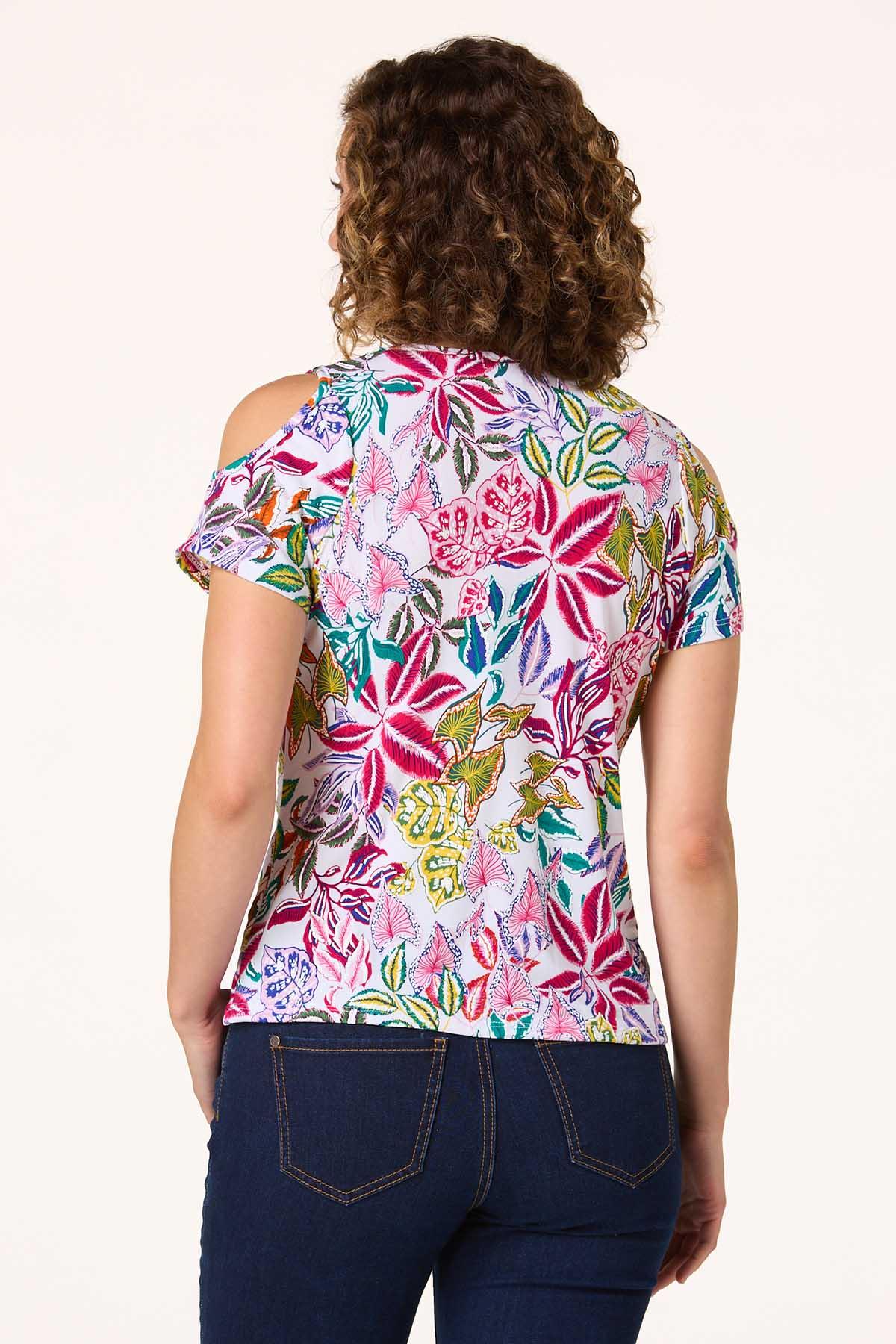 Textured Floral Cold Shoulder Top