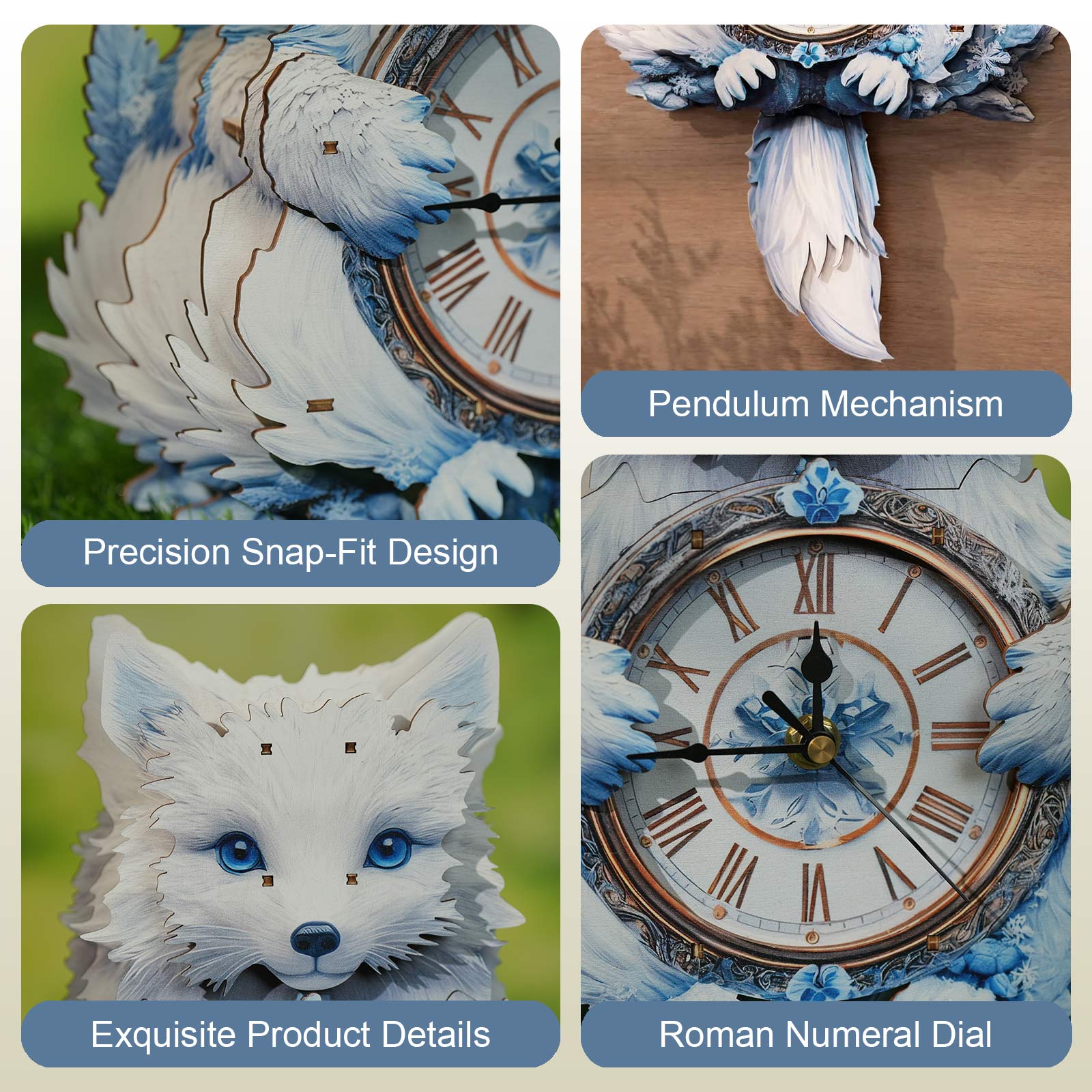 Arctic Fox– DIY Wooden Clock, 3D Puzzle Craft Kit