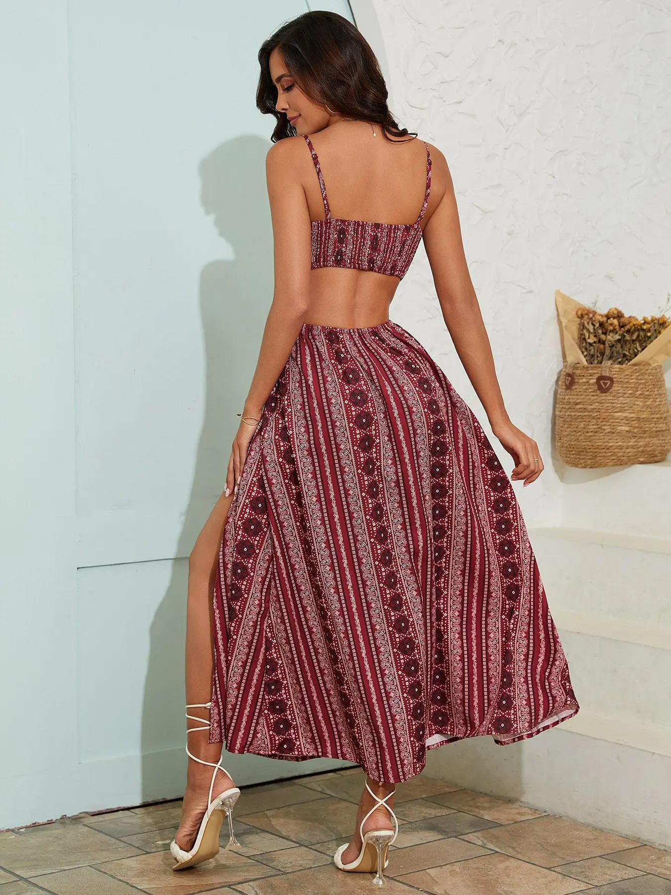 Women’s Boho Paisley Cut-Out Summer Cami Dress