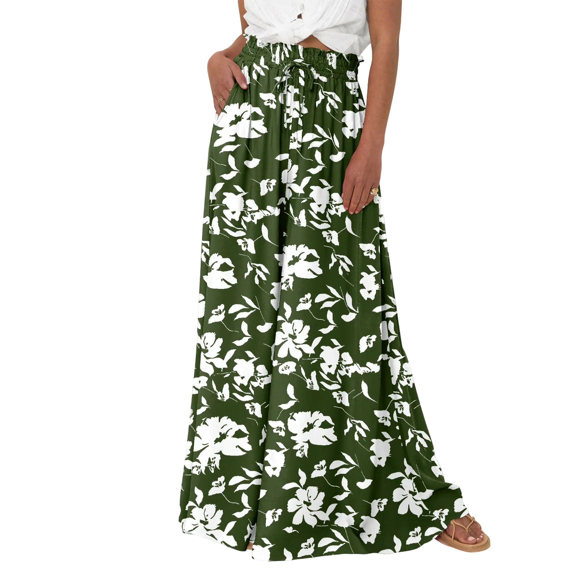 Women’s High-Waisted Wide Leg Palazzo Pants – Summer Casual Lounge & Beach Trousers with Pockets