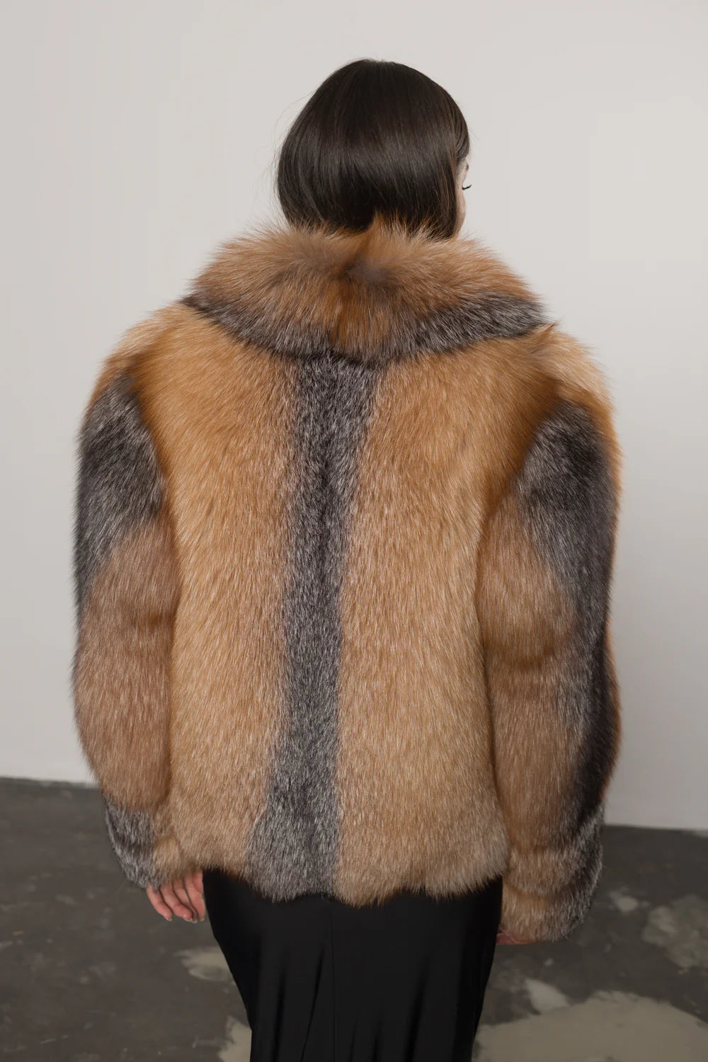 Haină din Blană Naturală de Vulpe, cu Guler Rever, Femei, Canadian Brown 403