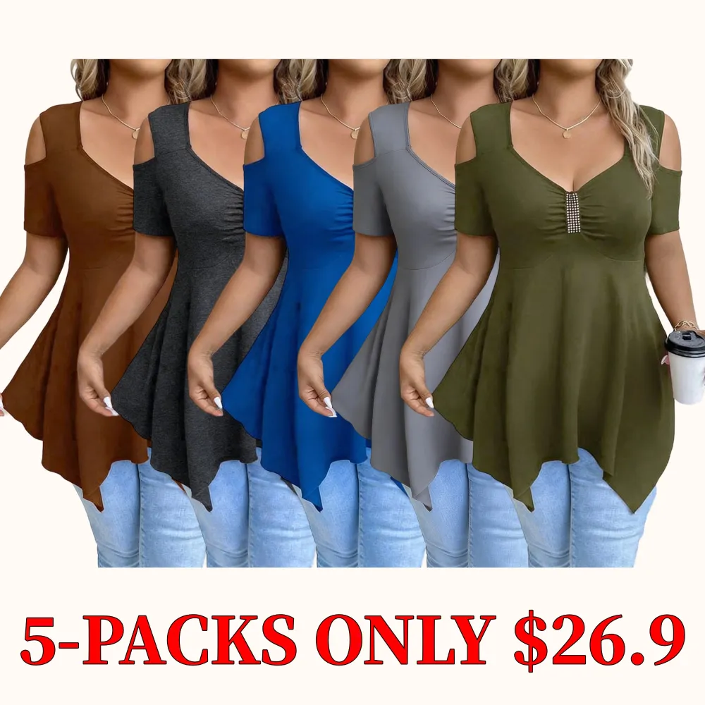 [Plus Size Women's Clothing] Off-the-shoulder T-shirt