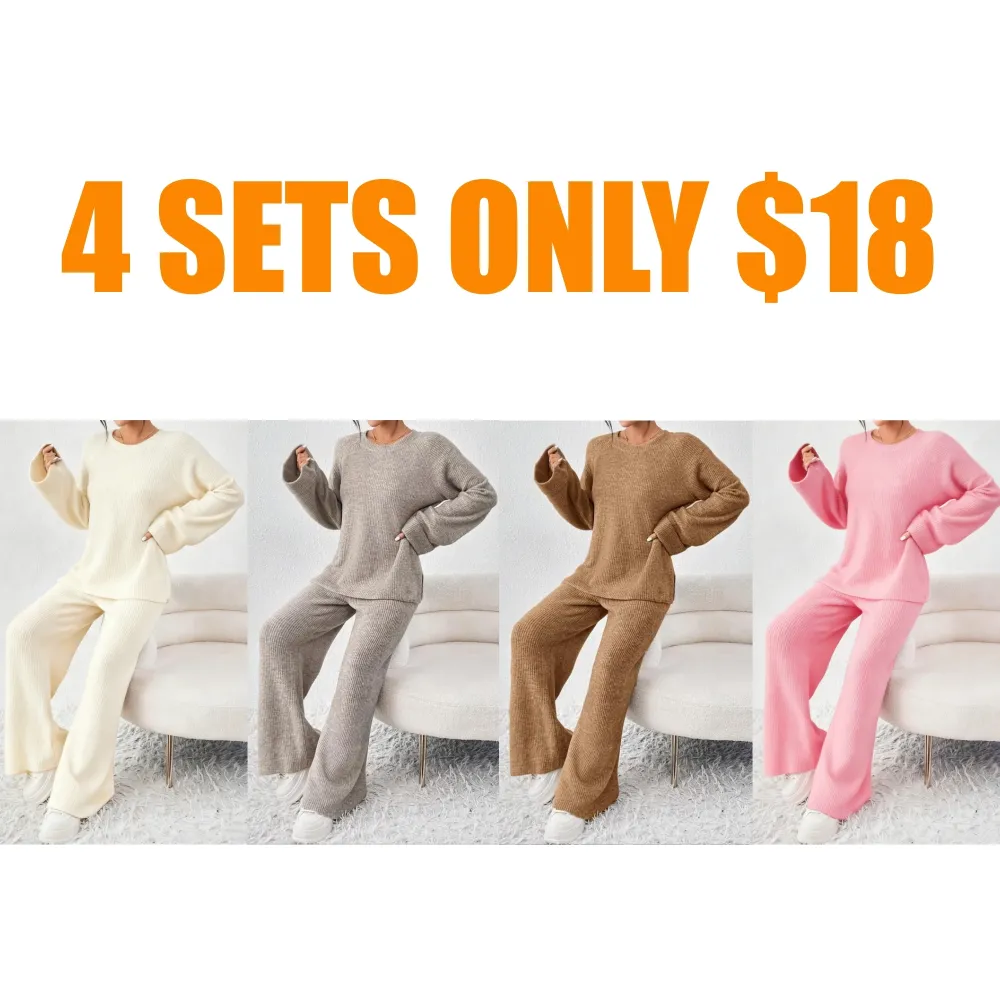 Women's Raglan Sleeve Split Long Sleeve Sweater & Elastic Waist Pants Set