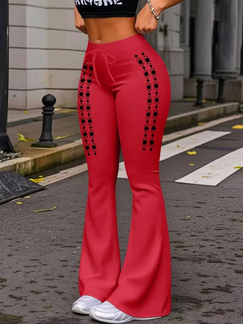 Women's Casual Fashion Long Pants, Unique Print, Drawstring Waist, Milk Silk Yoga Pants