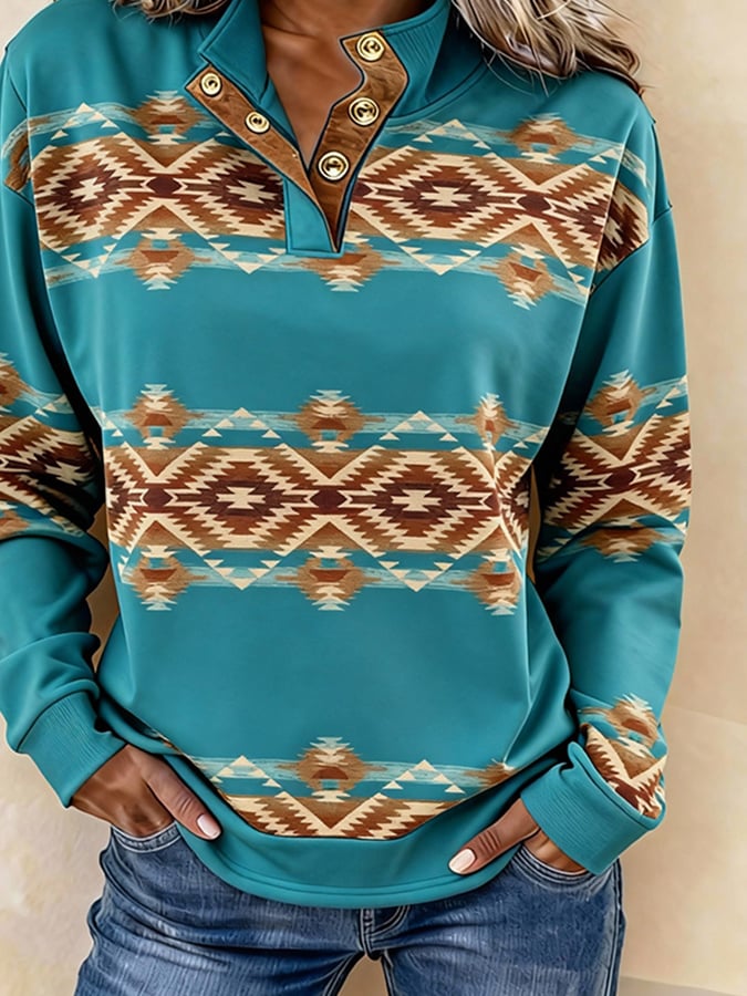 Women'S Casual Color Block Printed Pullover Sweatshirt