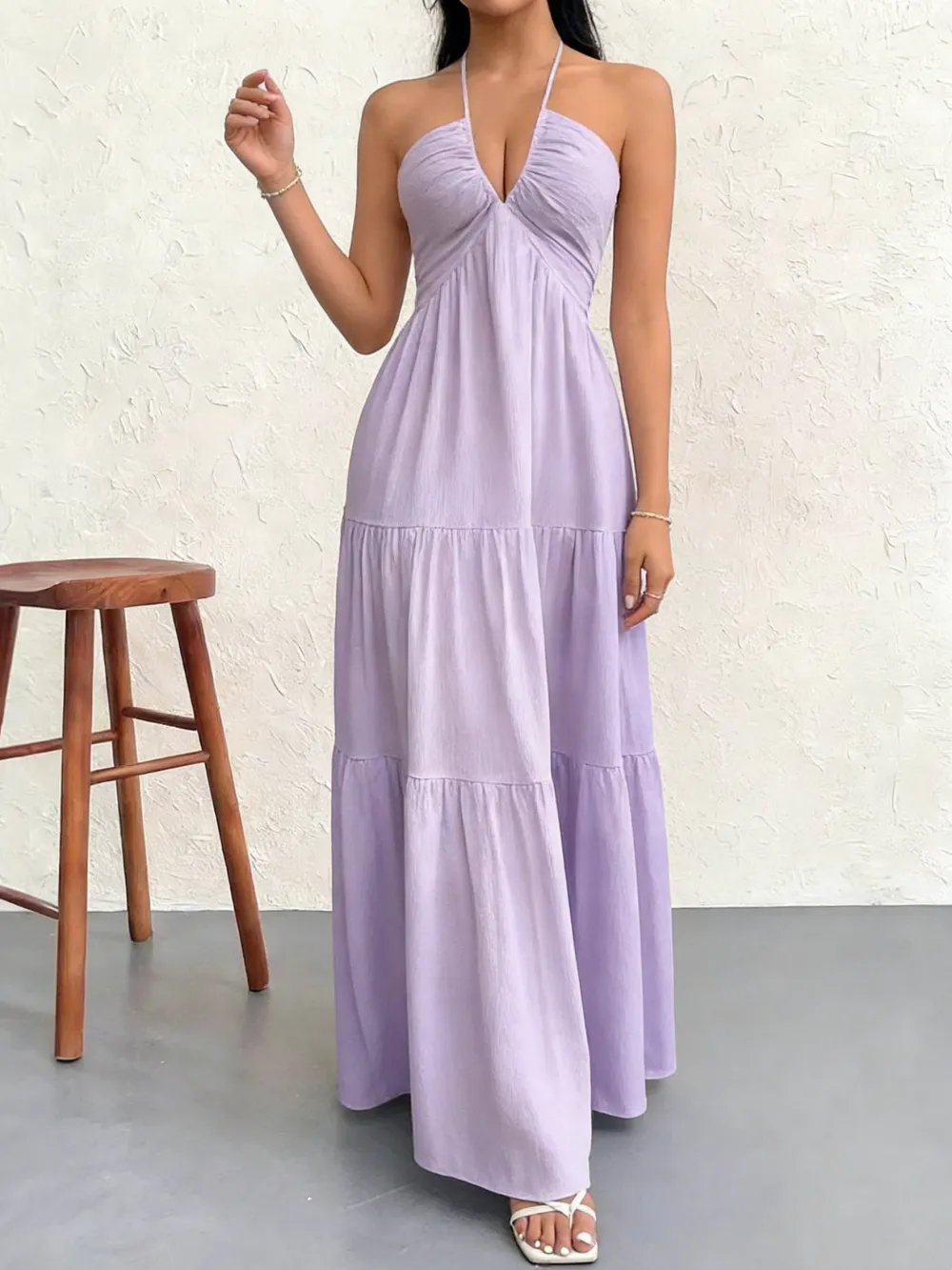 Women's Casual Fashion Solid Color Dresses V-Neck Sleeveless Dresses