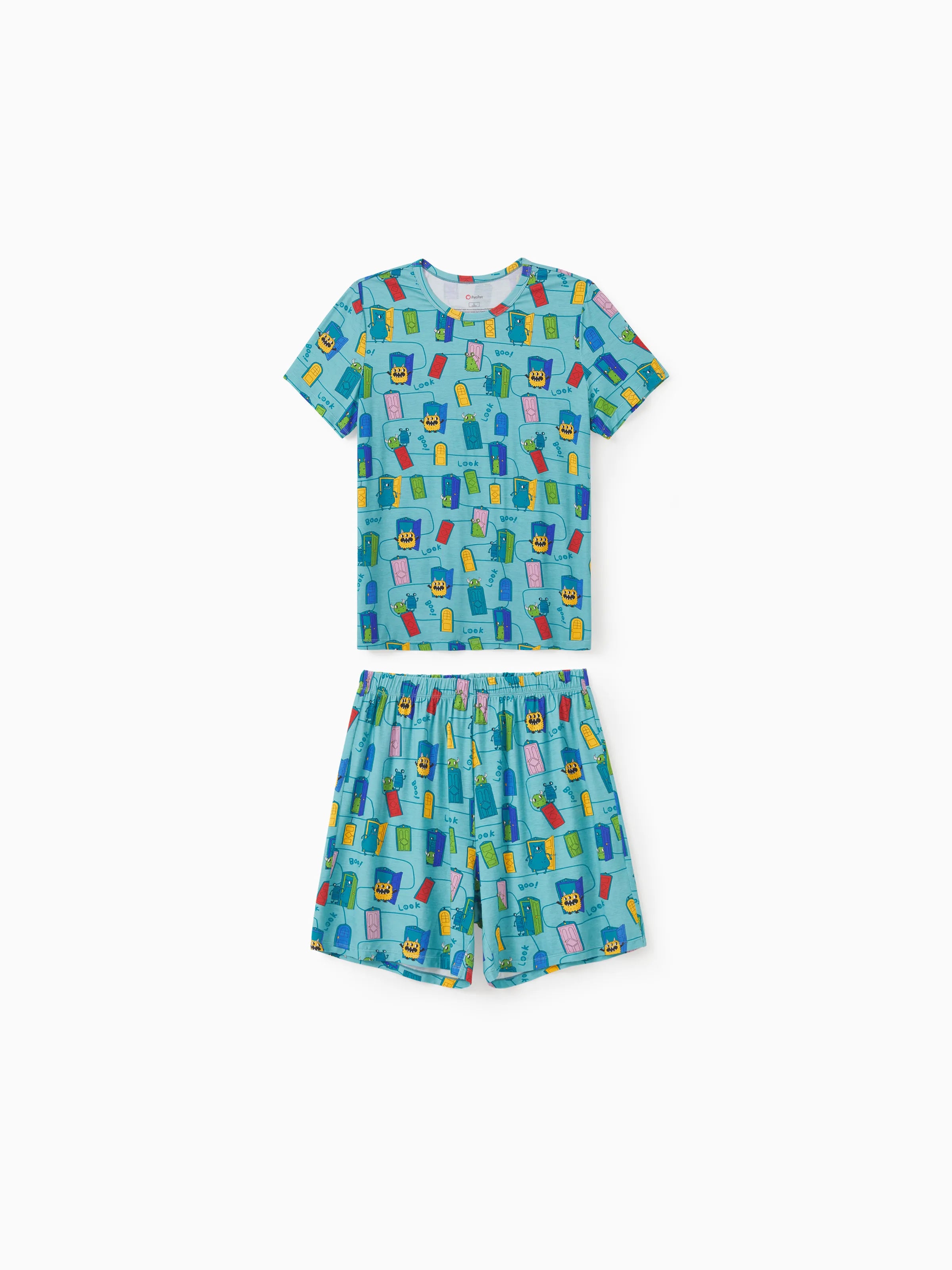 Bamboo Family Pajamas Cartoon Print Short-sleeve Matching Pajama set ( Snug-Fitting for Children ) Green