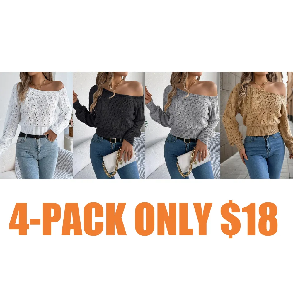 Women's Fall Asymmetrical Neck Hollow-Out Raglan Sweater