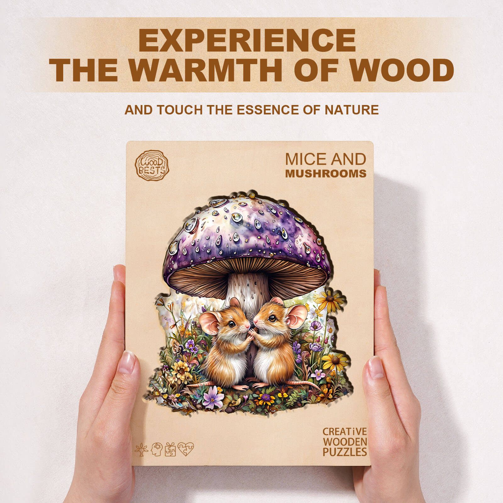 Mice and mushrooms Wooden Jigsaw Puzzle
