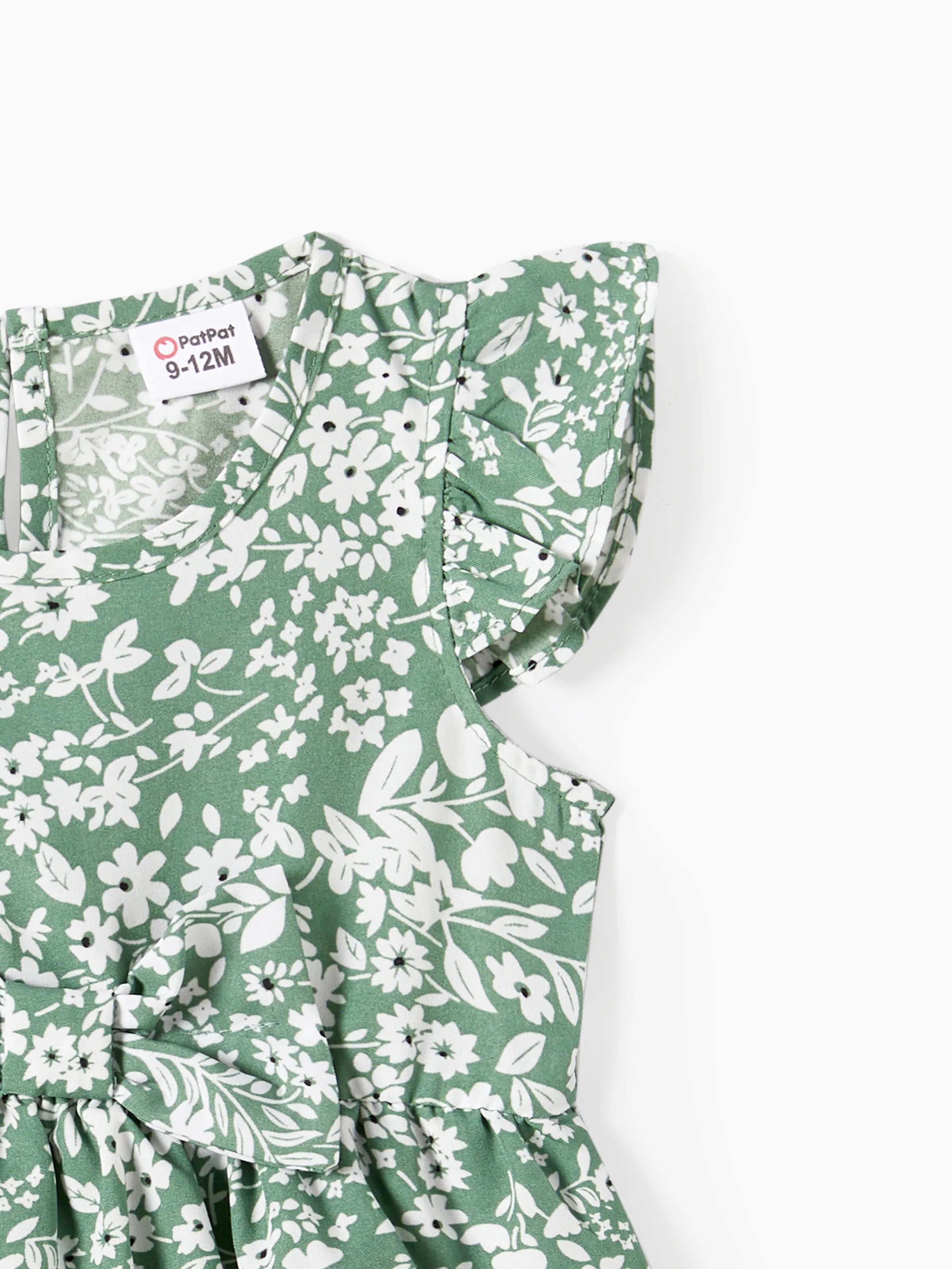 Elegant Broken Flower Matching Outfits for Family, Smocking Design, Medium Thickness Green