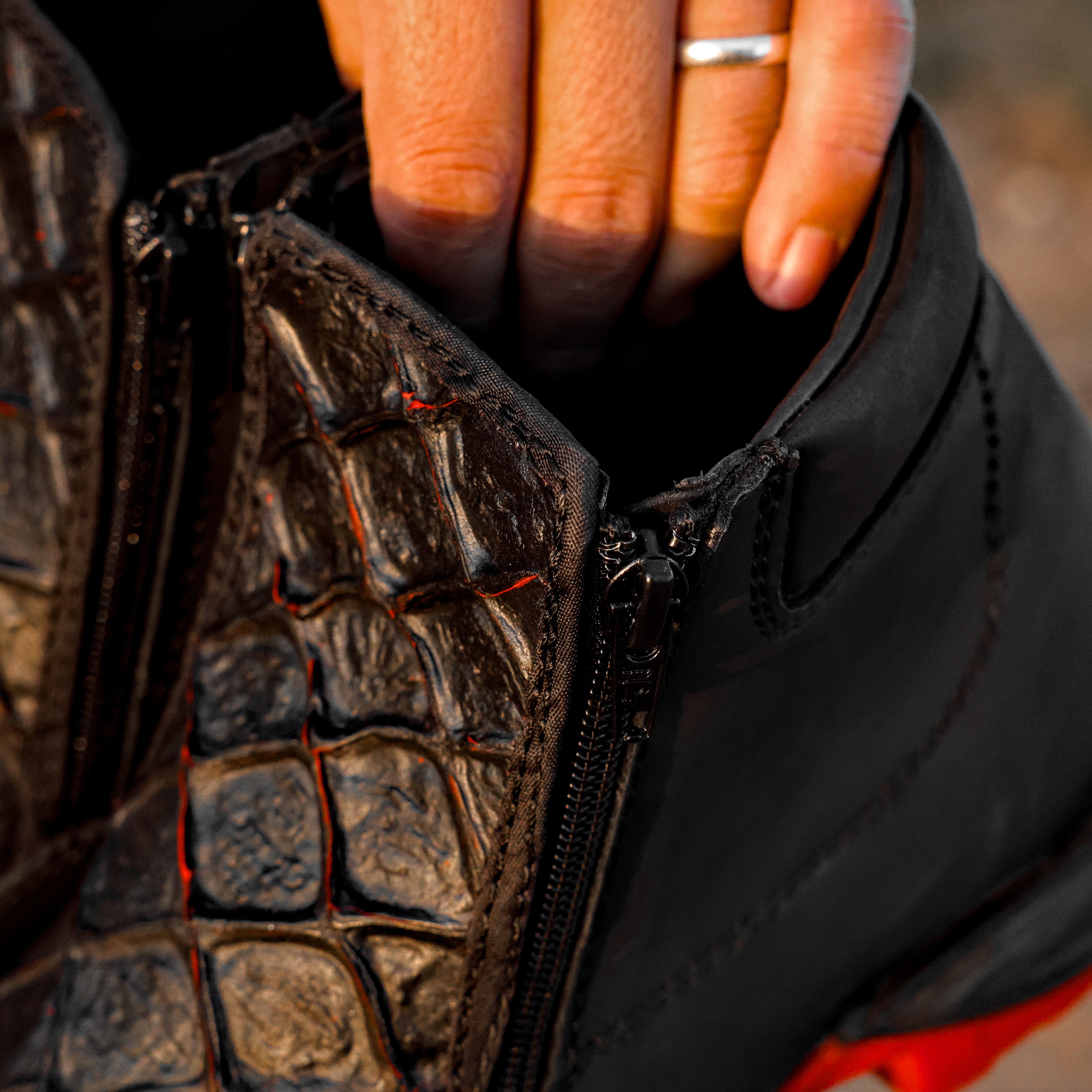 Matte Black Cherry Pirarucu Leather Botin With 3D Lightweight Soles - Square Toe