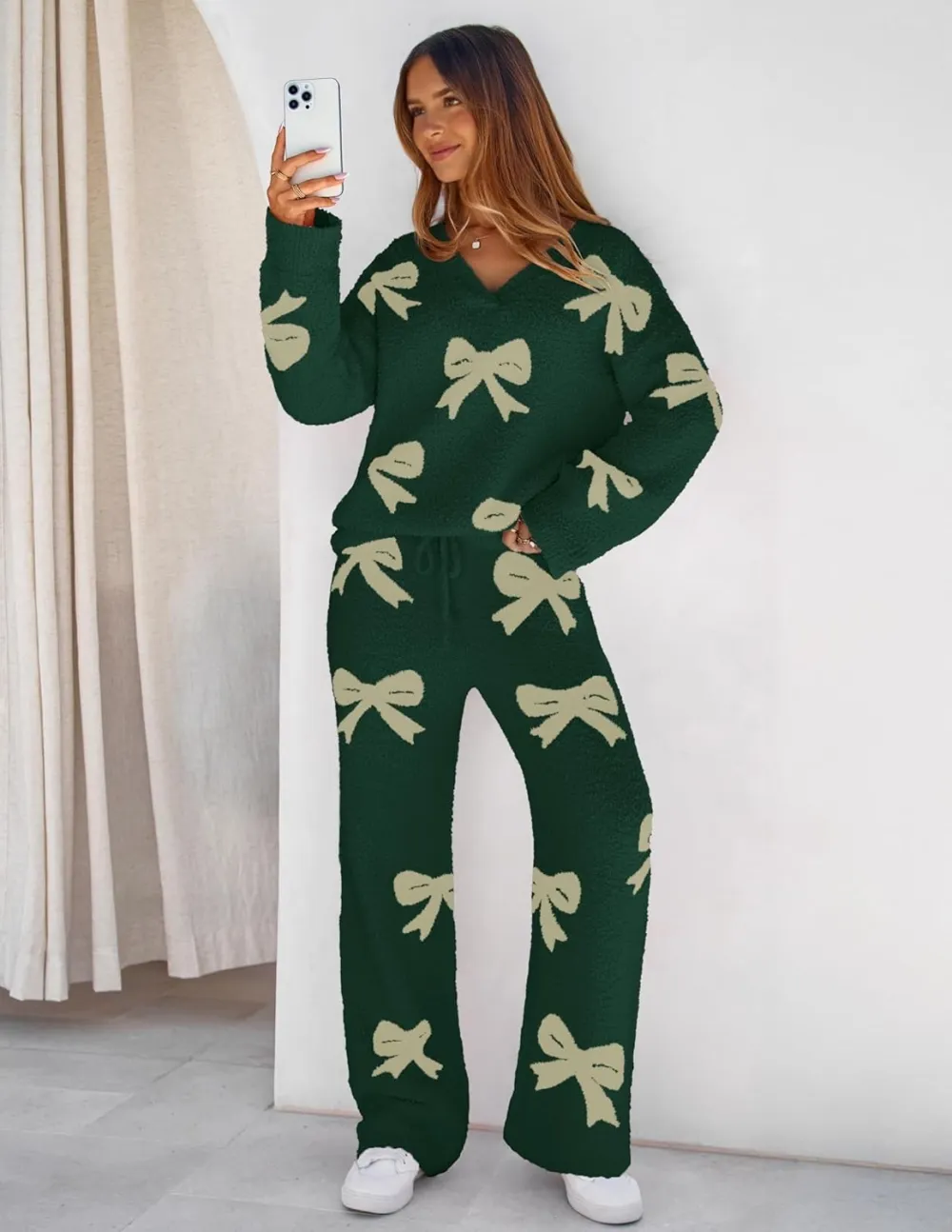 Women's Lounge Sets 2025 Fall Fashion 2 Piece Outfits Sweater Pajama Set