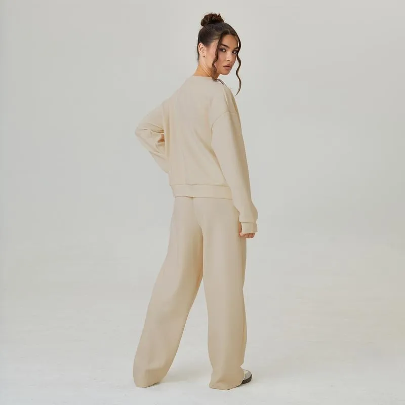 Women's Slouchy Solid Color V Neck Long Sleeve Button Cardigan & Drawstring Waist Trousers Co-ord