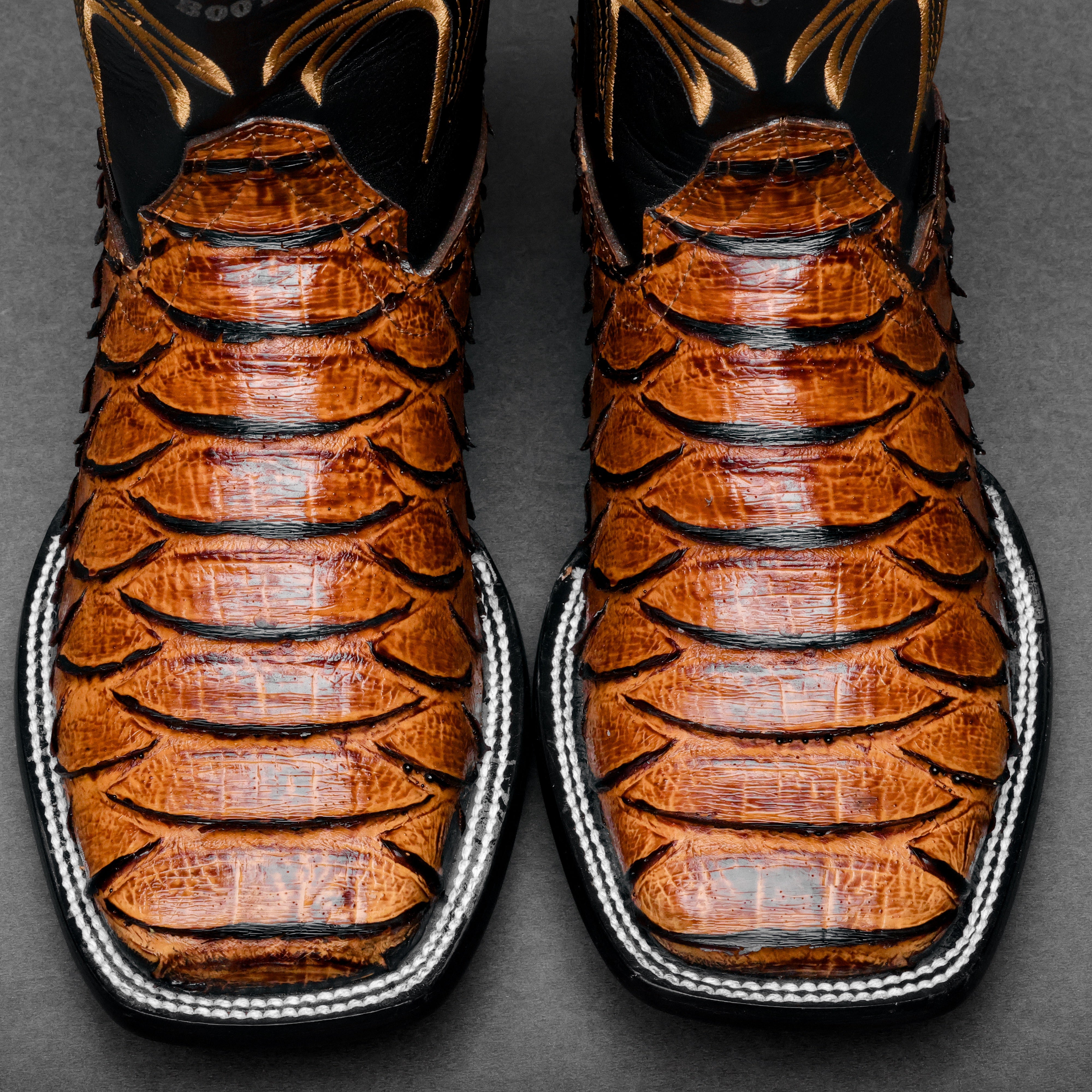 Honey Cognac Python Leather Boots - Square Toe