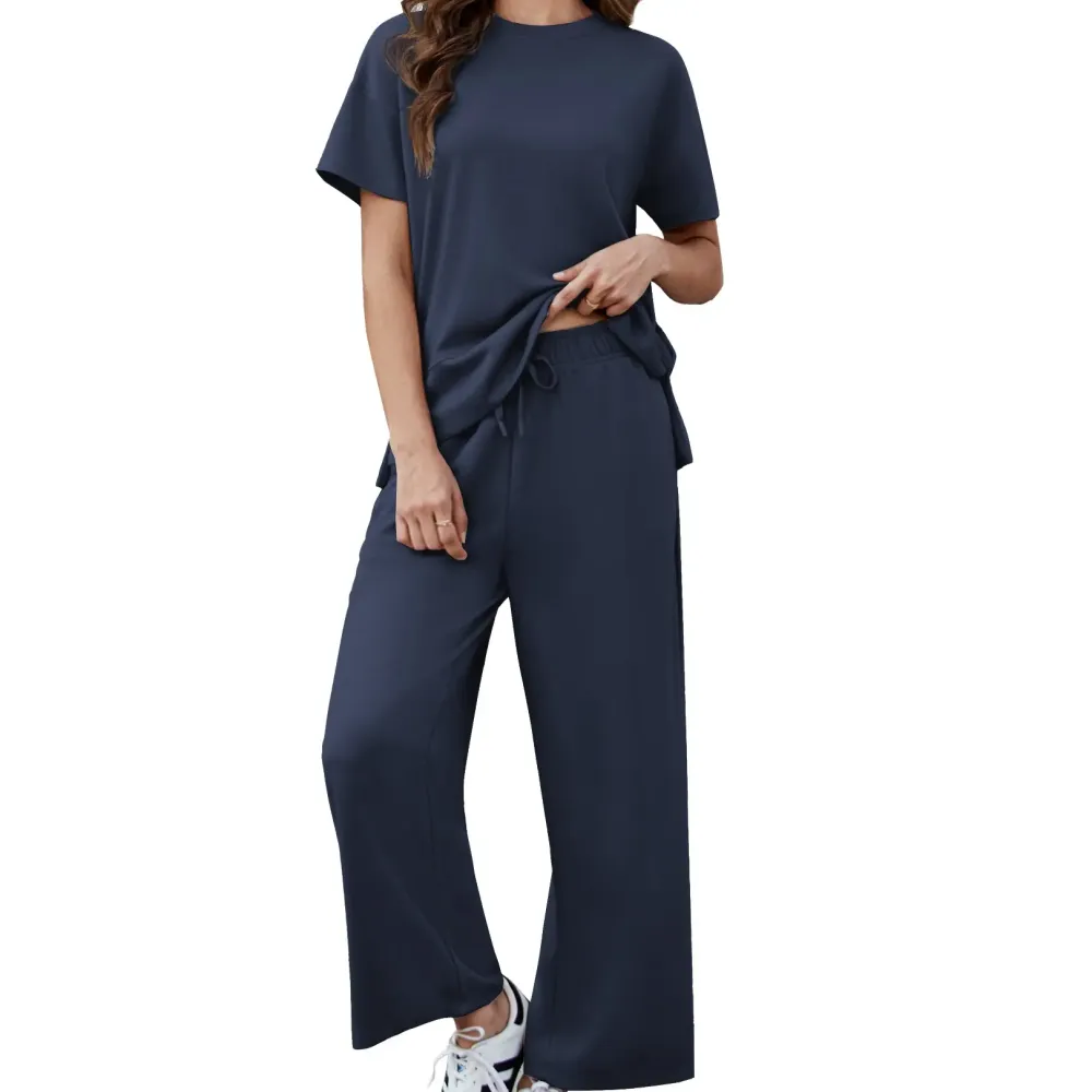 New Women's Two-Piece Set — Soft, Short-Sleeve Casual Outfit with Wide-Leg Pants