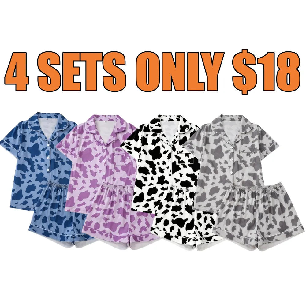 Women's Cow Print Contrast Binding Pyjama Set