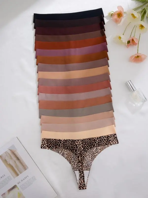 Women's Solid Color & Leopard Print Seamless Thong (Less than $1 each!)