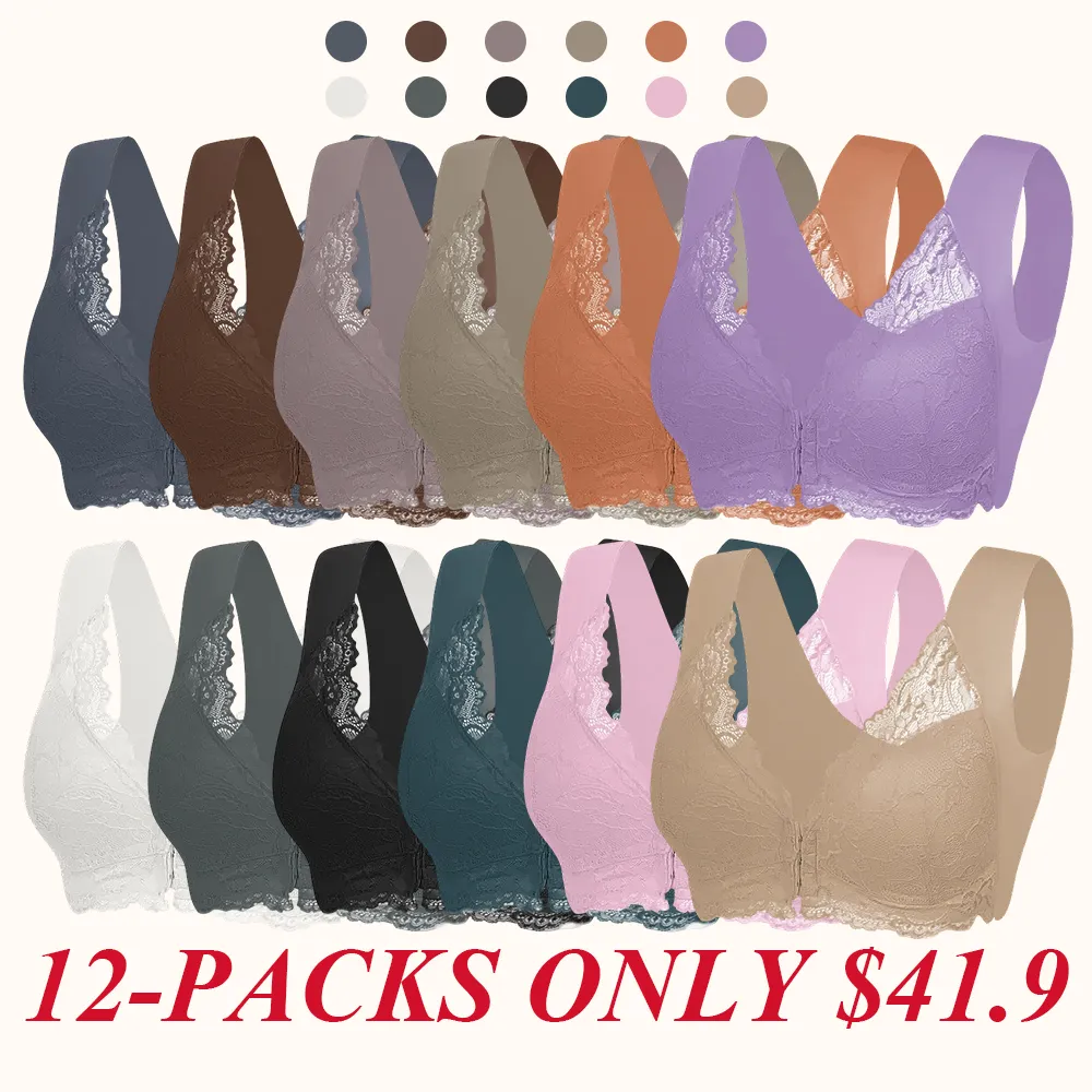 Women's Contrast Lace Hook & Eye Front PushUp Bra