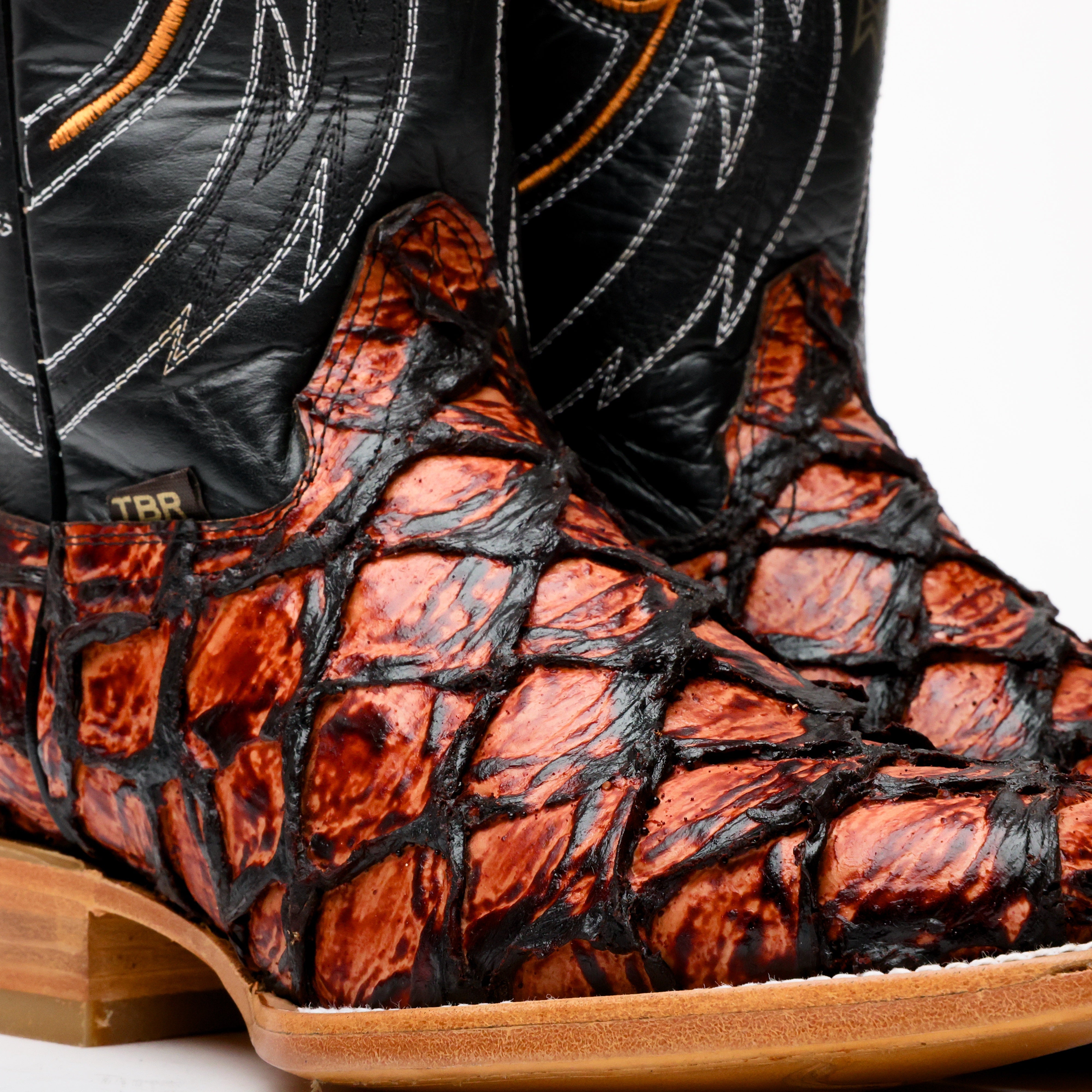 Cognac Jumbo Pirarucu Leather Boots - Square Toe