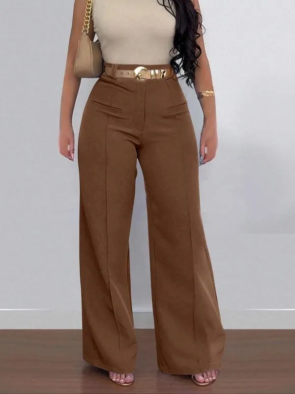 Women's Plain Pocket Wide Leg Pants
