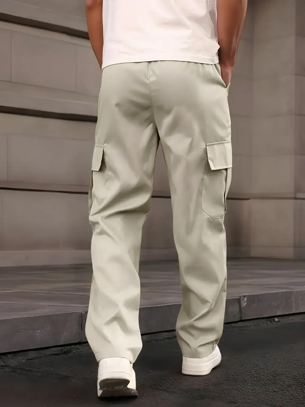 Men's Casual Work Pants, Unique Print, Multiple Pockets, Accordion Design at Knees, Adjustable Drawstring Waist, Outdoor Hiking