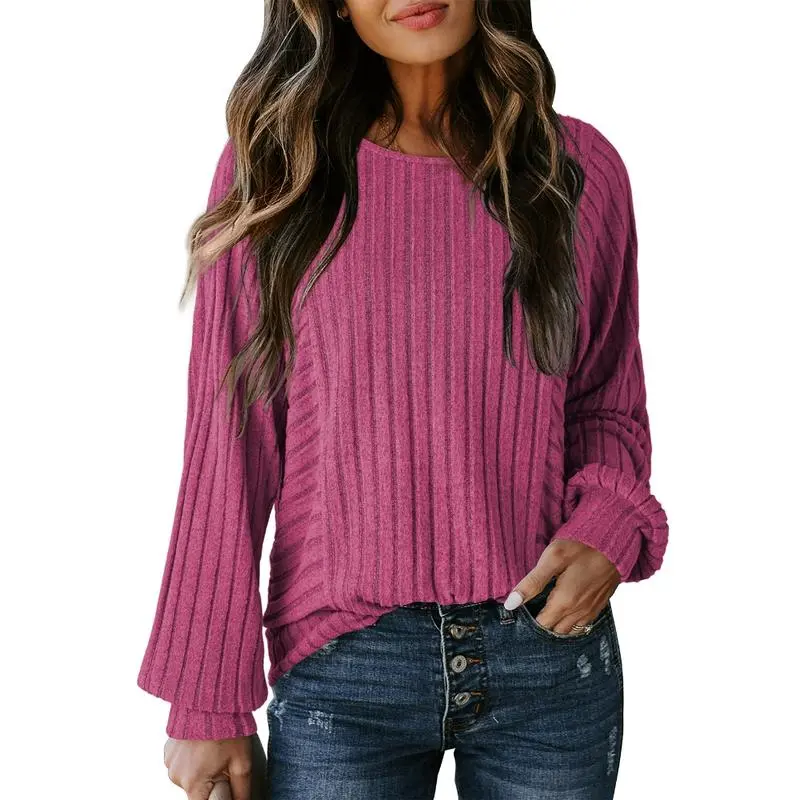 Womens Soft Long Sleeve Crewneck Shirts Fall Casual Loose Fit Knit Tops Blouses