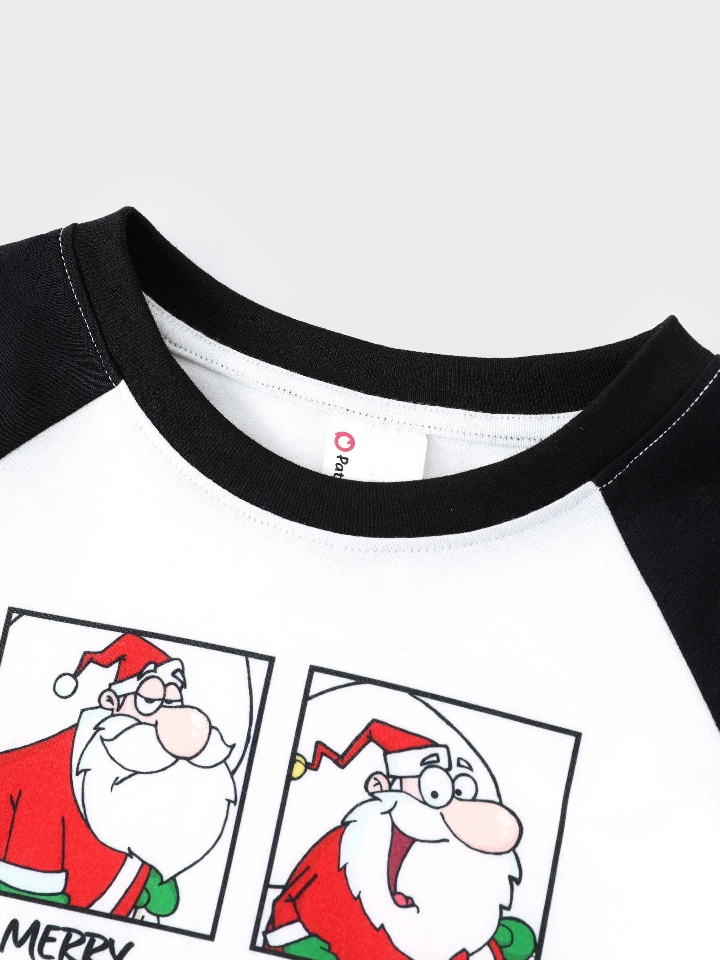 Christmas Matching Family Pajamas Set Christmas Santa Print Black and White PJS with Christmas Socks Black