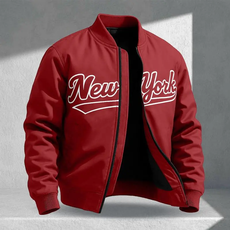 Letter Print Sports Jacket, Men's Casual Jacket, Fashionable College Baseball Apparel