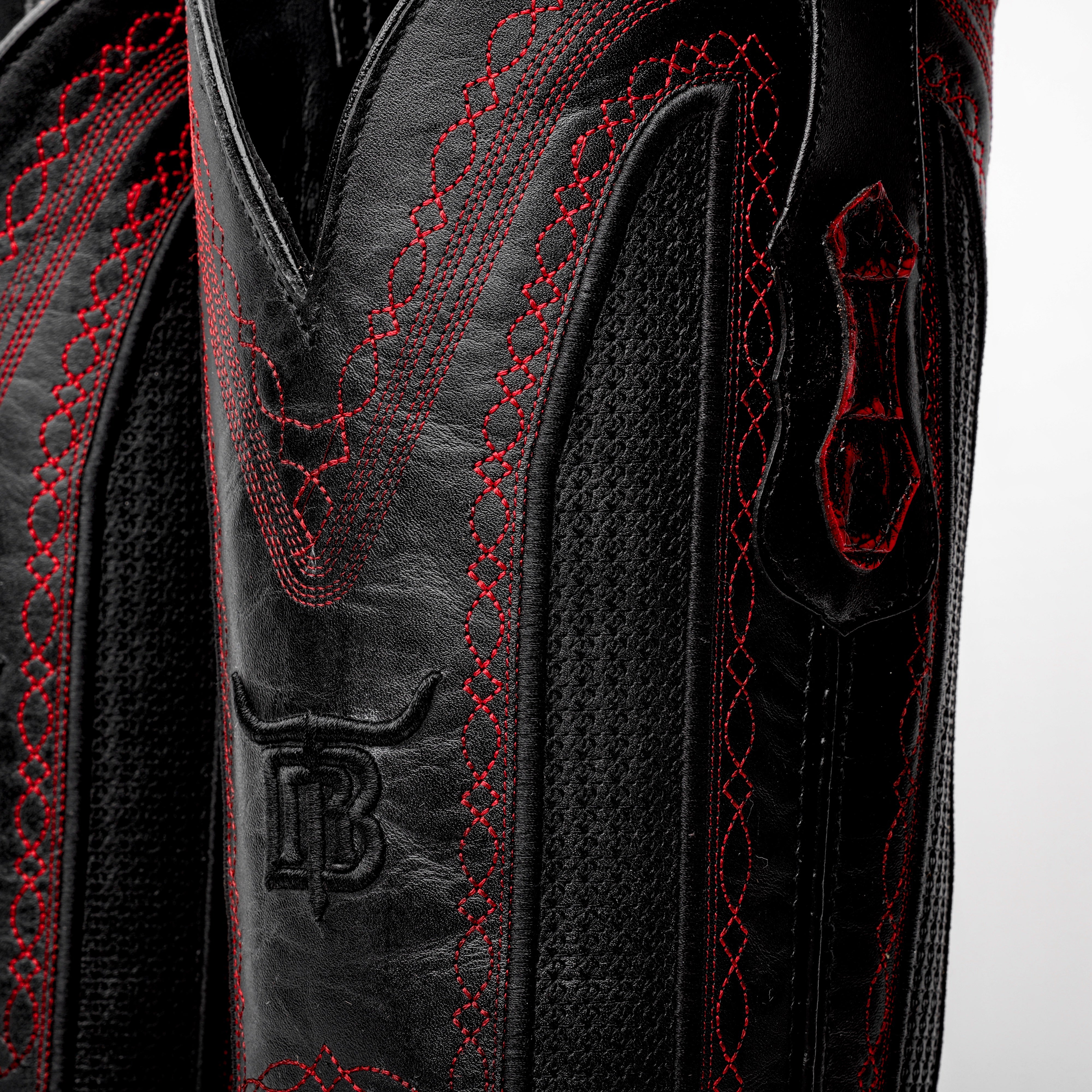 Black Cherry Caiman Neck Leather Boots - Square Toe