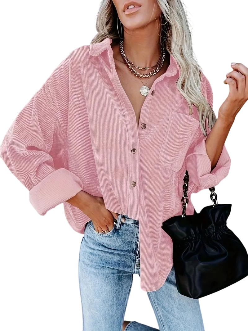 Women's Corduroy Shirt with Pocket Buttons and Front Opening