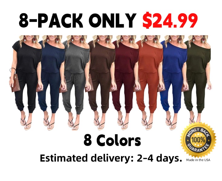 Women's Plus-Size Off-Shoulder Jumpsuit – Elastic Waist, Loose & Comfy Romper