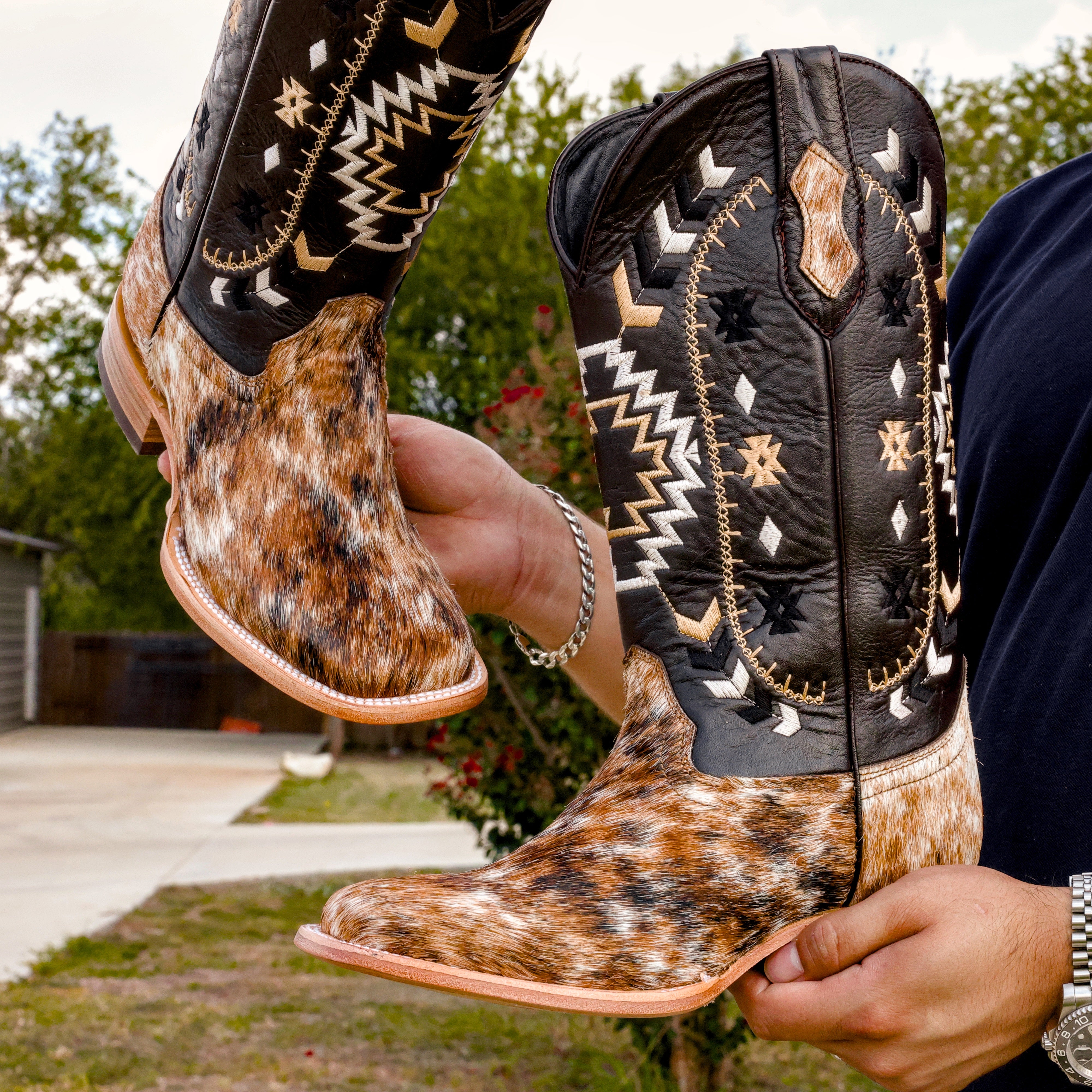 Genuine Brown Cowhide Leather Boots - Square Toe