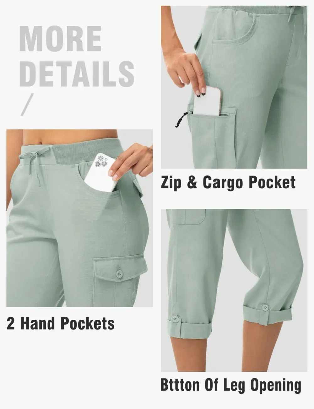 🔥Last day promotion🔥Women's Cargo Capris Lightweight Hiking Pants Shorts Cropped Cotton