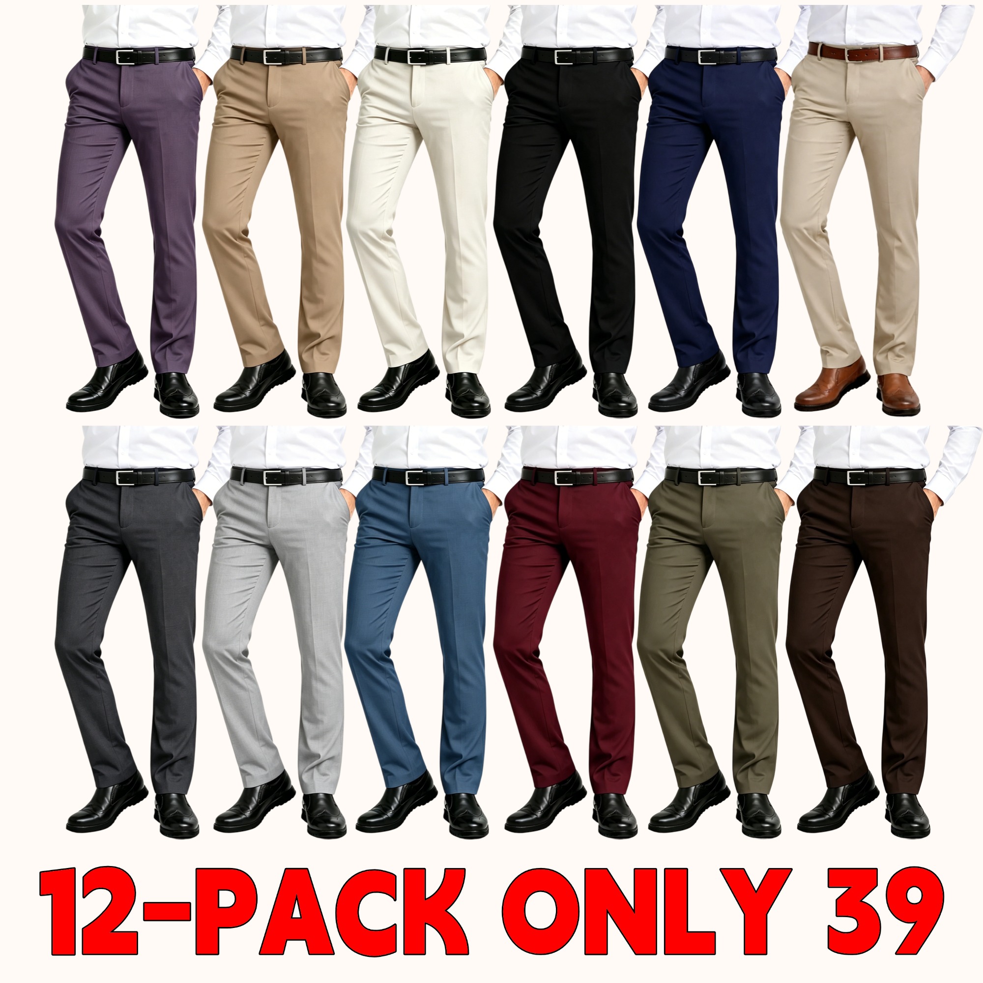 Mens Flex Stretch Slim Fit Dress Pants