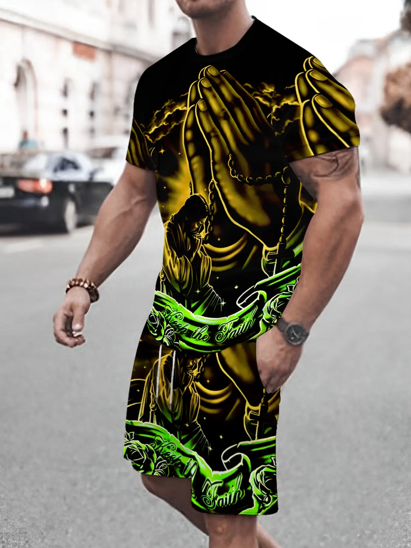 Men's 2-Piece Street Style 3D Print Short Sleeve T-Shirt and Shorts Set