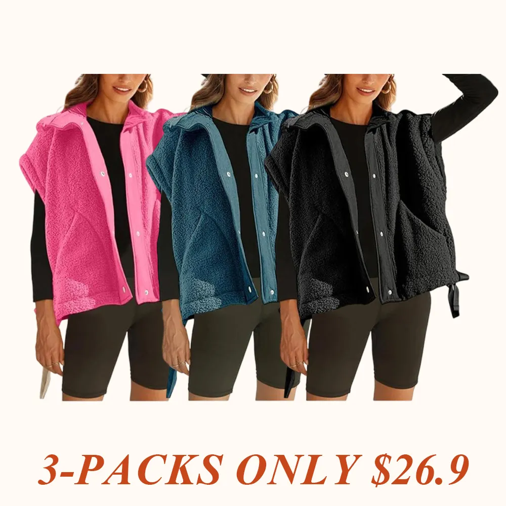 Women's Warm Fleece Vest Casual Sleeveless Button Down Sherpa Jacket
