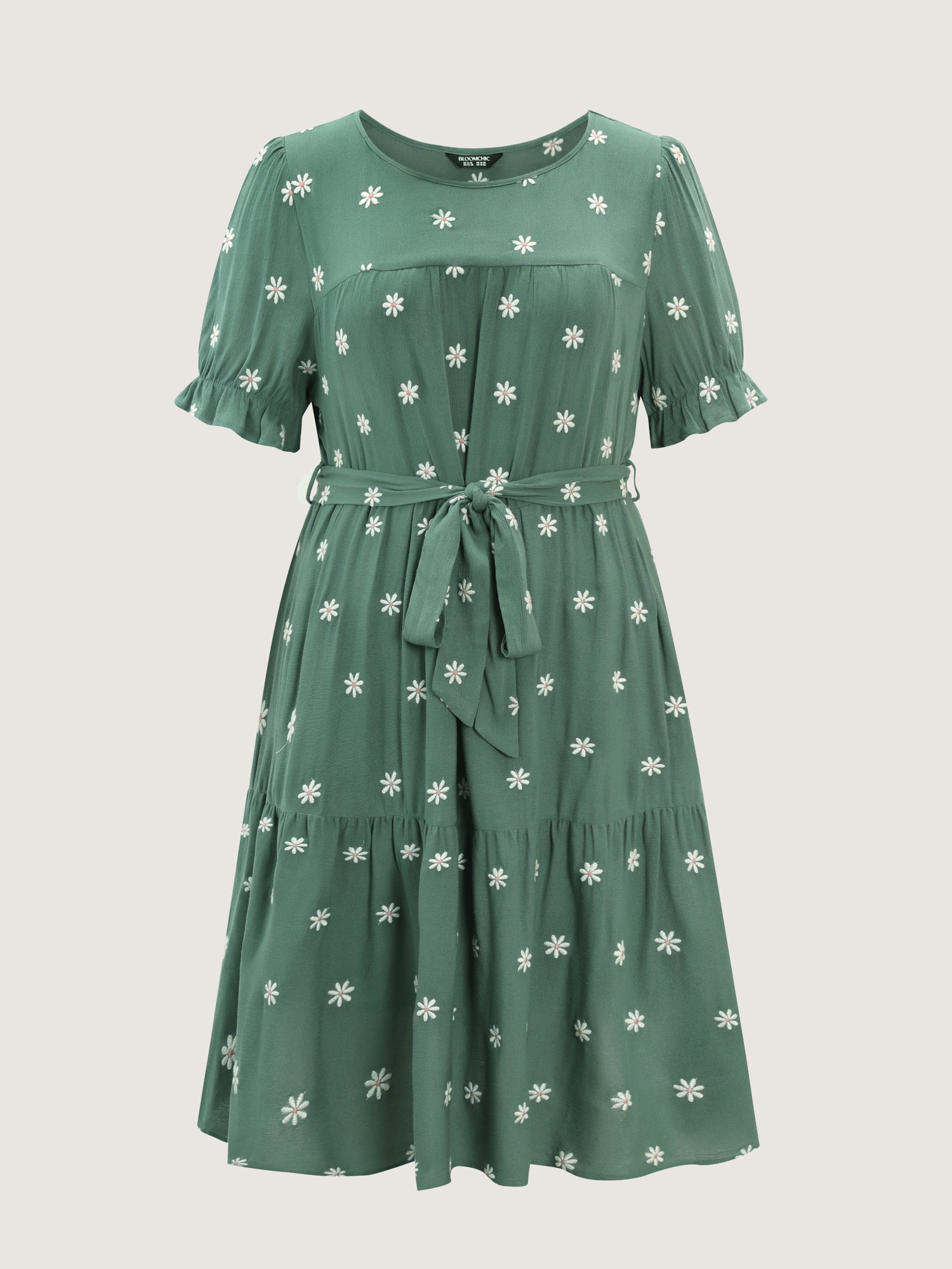 Supersoft Floral Embroidered Waist-Tie Mini Dress