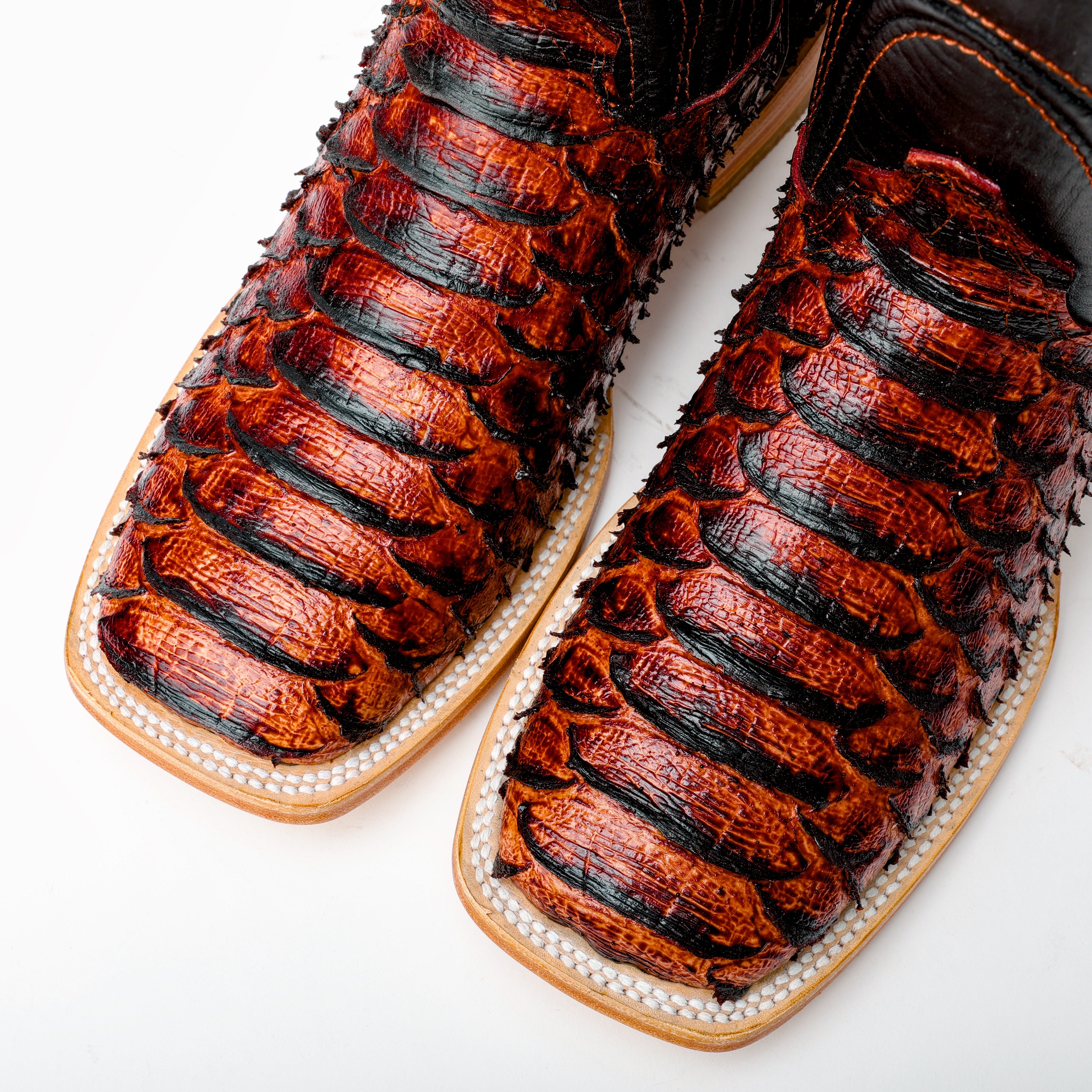 Cognac Jumbo Python Leather Boots - Square Toe