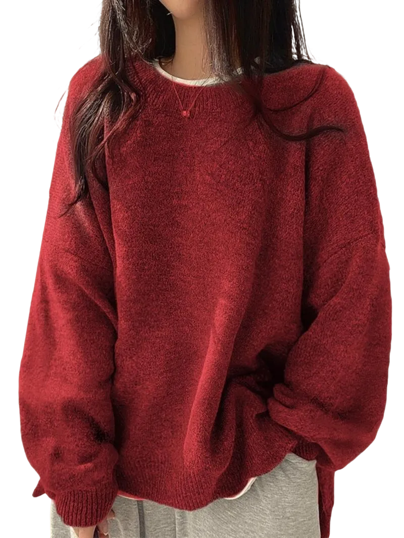 Women's drop-shoulder slit hem sweater