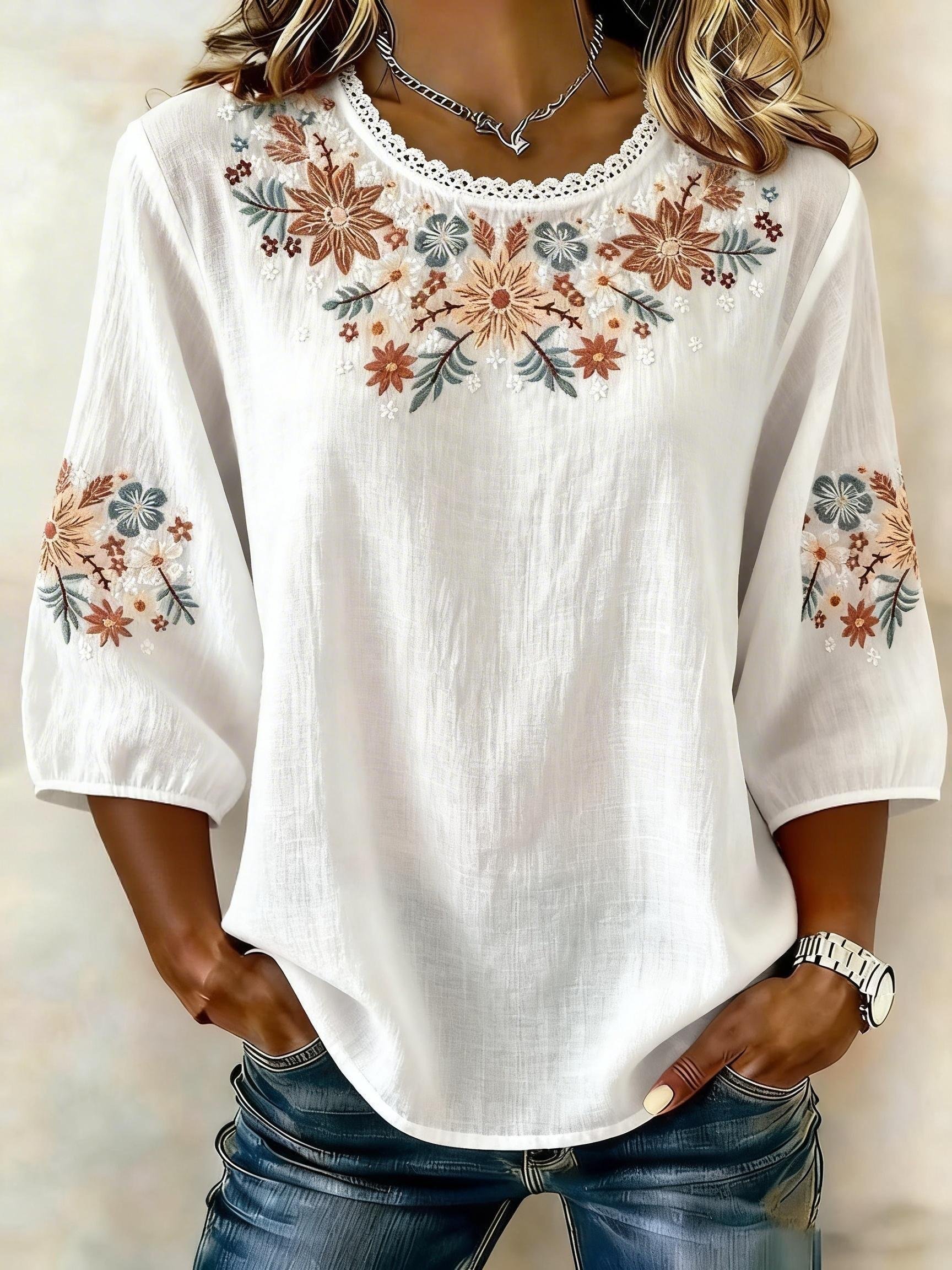 Women Embroidered Cotton Linen Tops- Fast Shipping