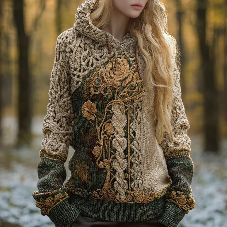 Women's Viking-style Winter Warm Hooded Knitted Sweater