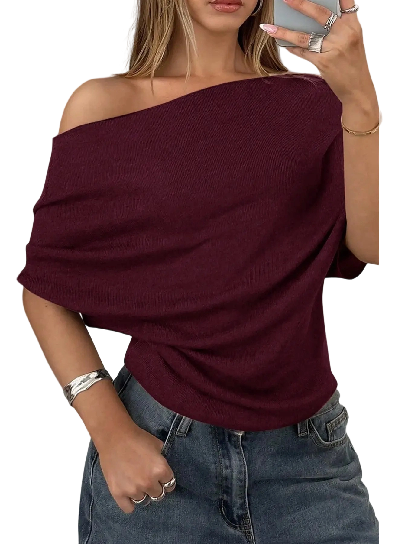 Chic Asymmetrical Shoulder Knit Top